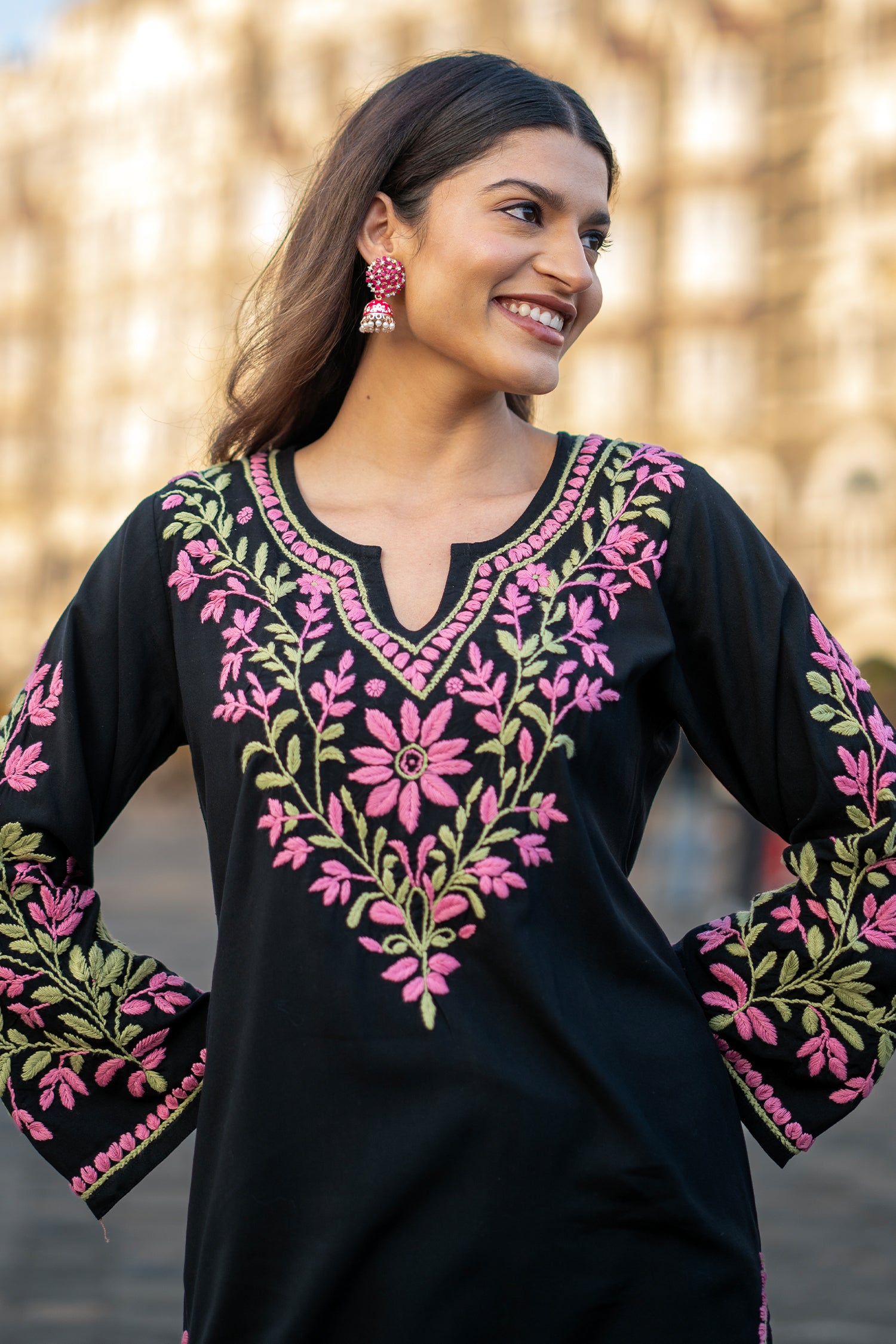 Rayon Chikankari Embroidered Kurta In Rayon - Black