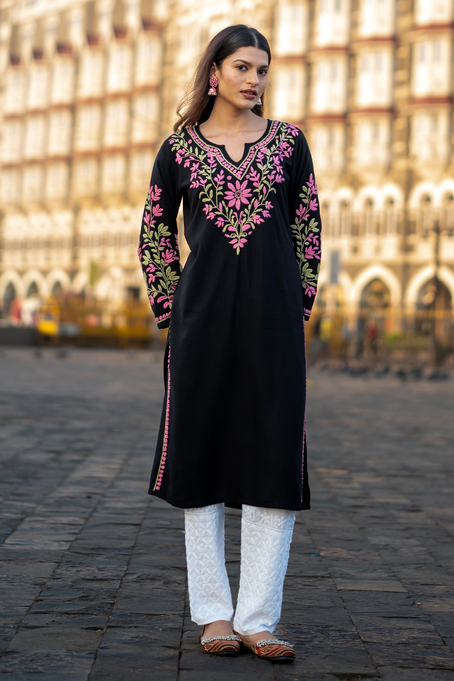 Rayon Chikankari Embroidered Kurta In Rayon - Black