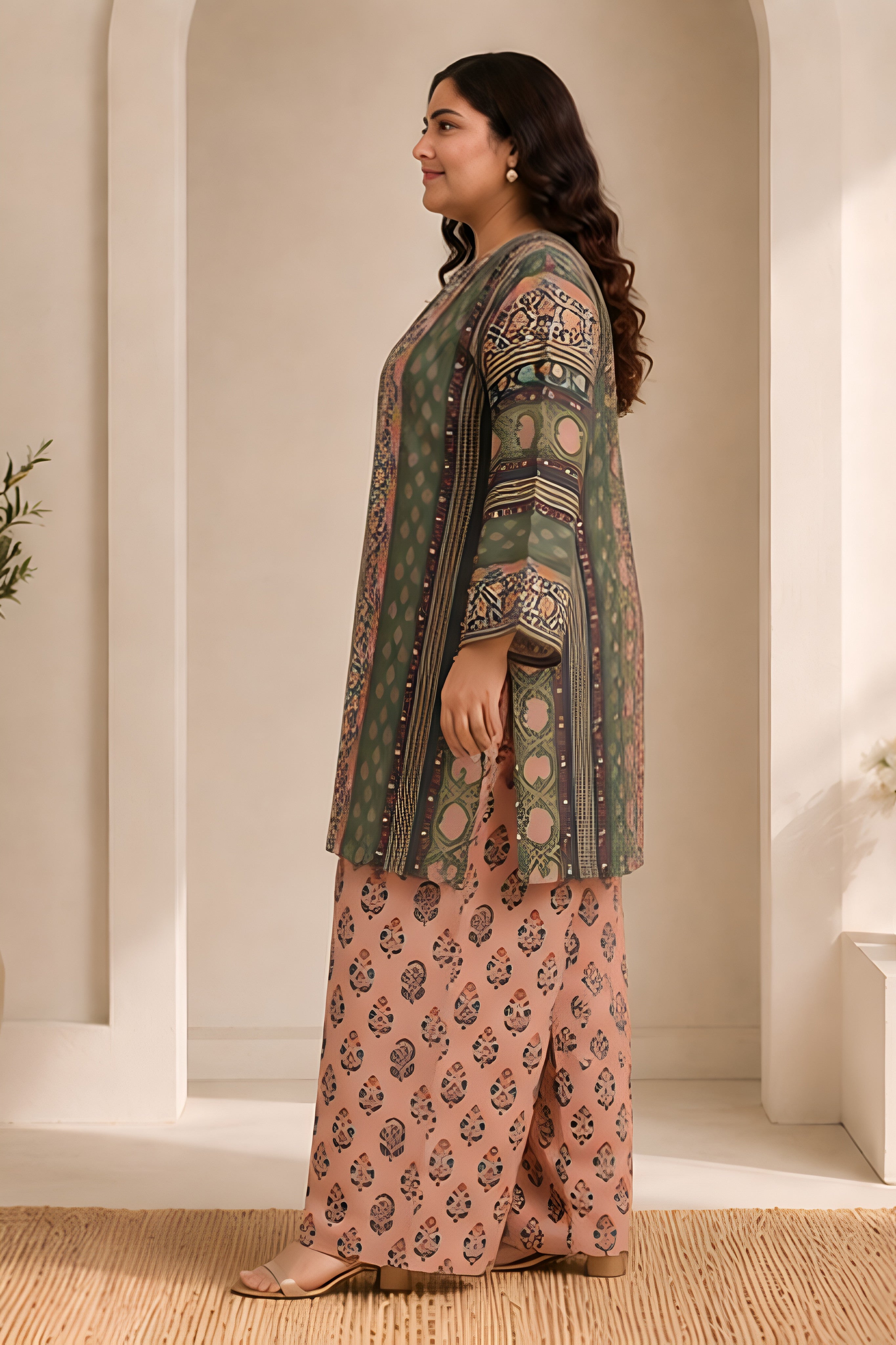 Plus Size - Forest Green Printed Lawn Cotton Co-ord Set