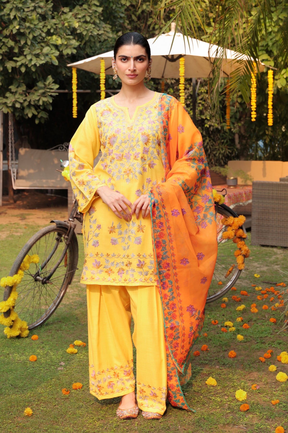 Printed Organza Dupatta in Bright Yellow