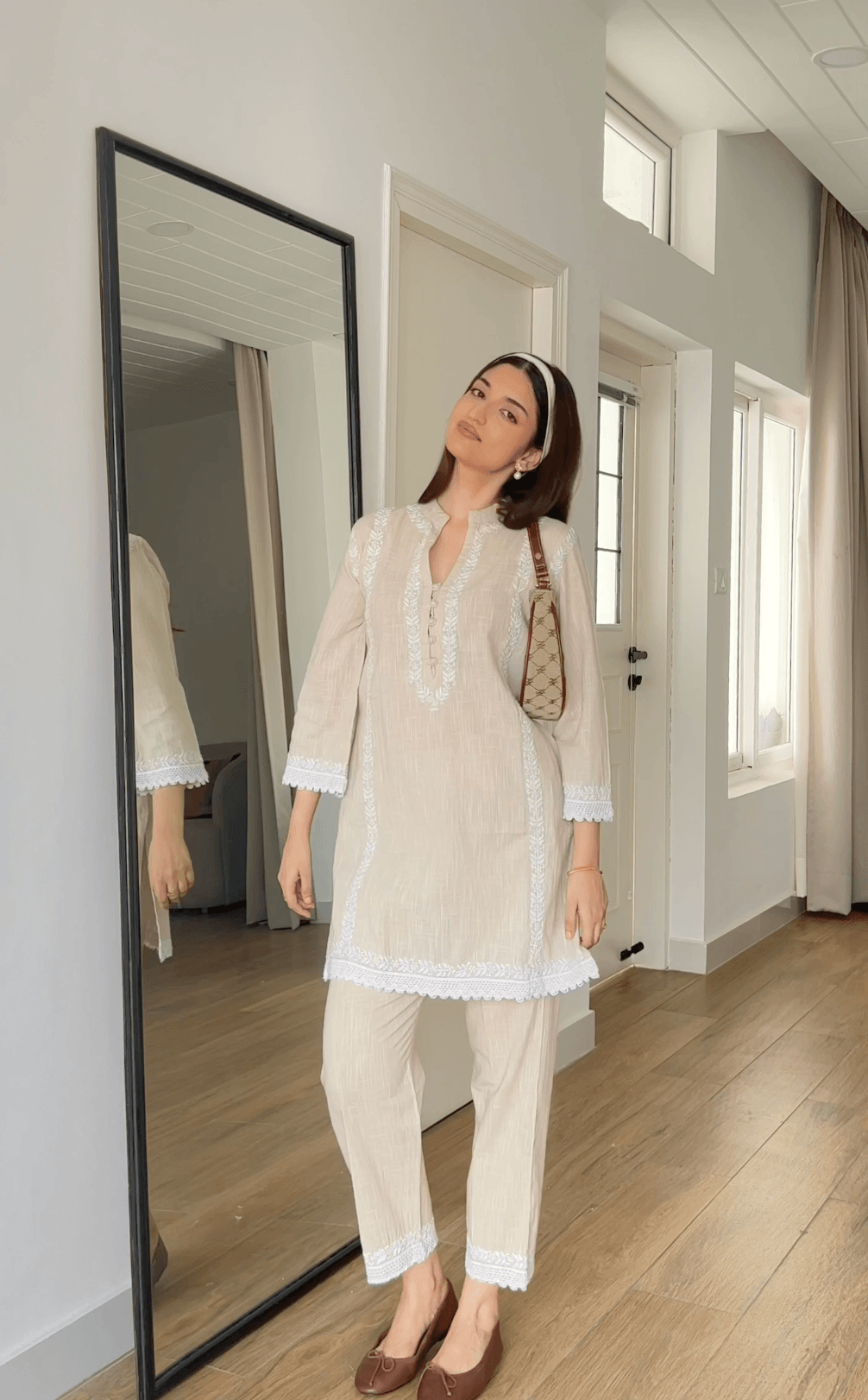 Farheen in Chikankari CO-ORD Set In for Women In Beige - House Of Kari (Chikankari Clothing)