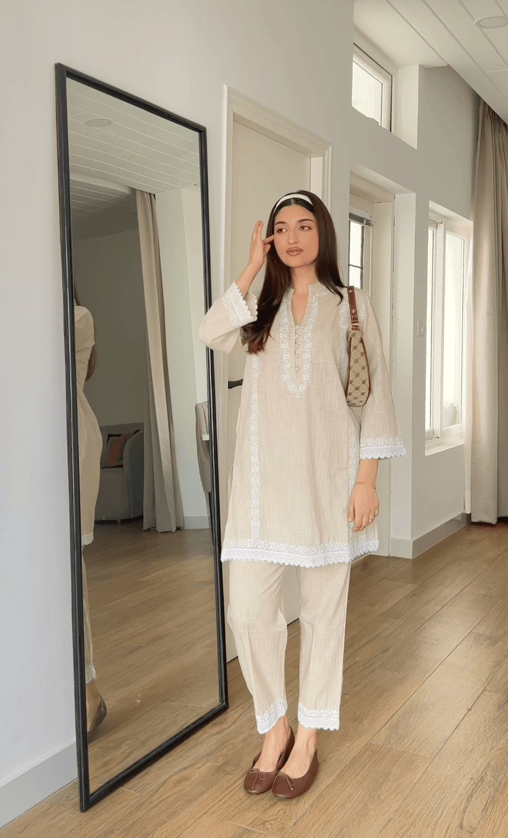 Farheen in Chikankari CO-ORD Set In for Women In Beige - House Of Kari (Chikankari Clothing)