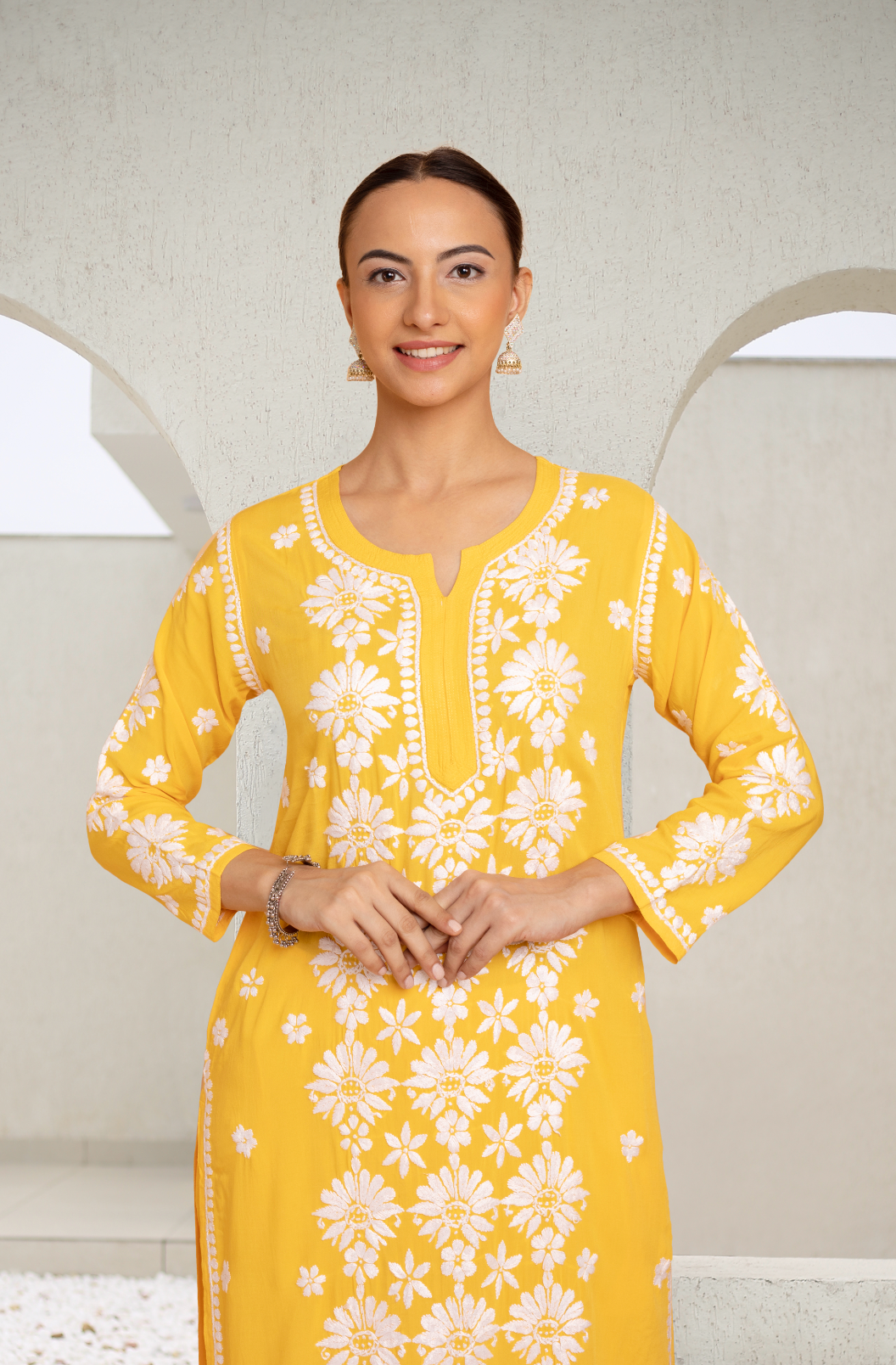 Saba Chikankari Modal Cotton Kurta Set - Mustard