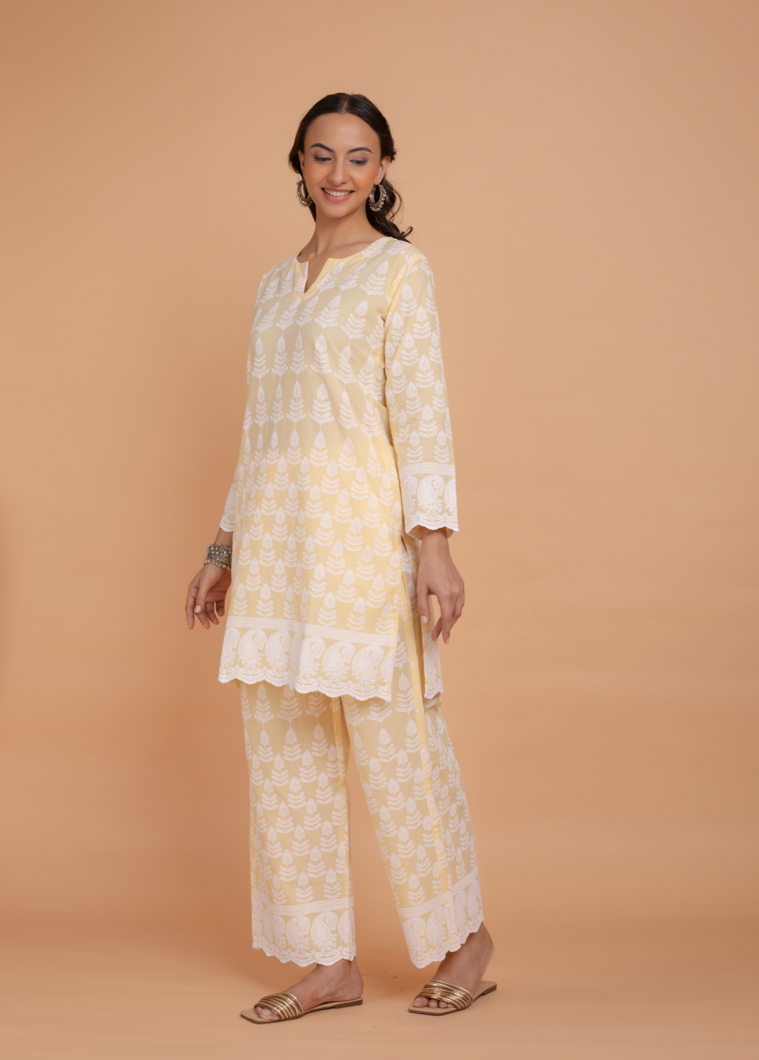 Saba Chikankari Kurta Set in Cotton - Yellow