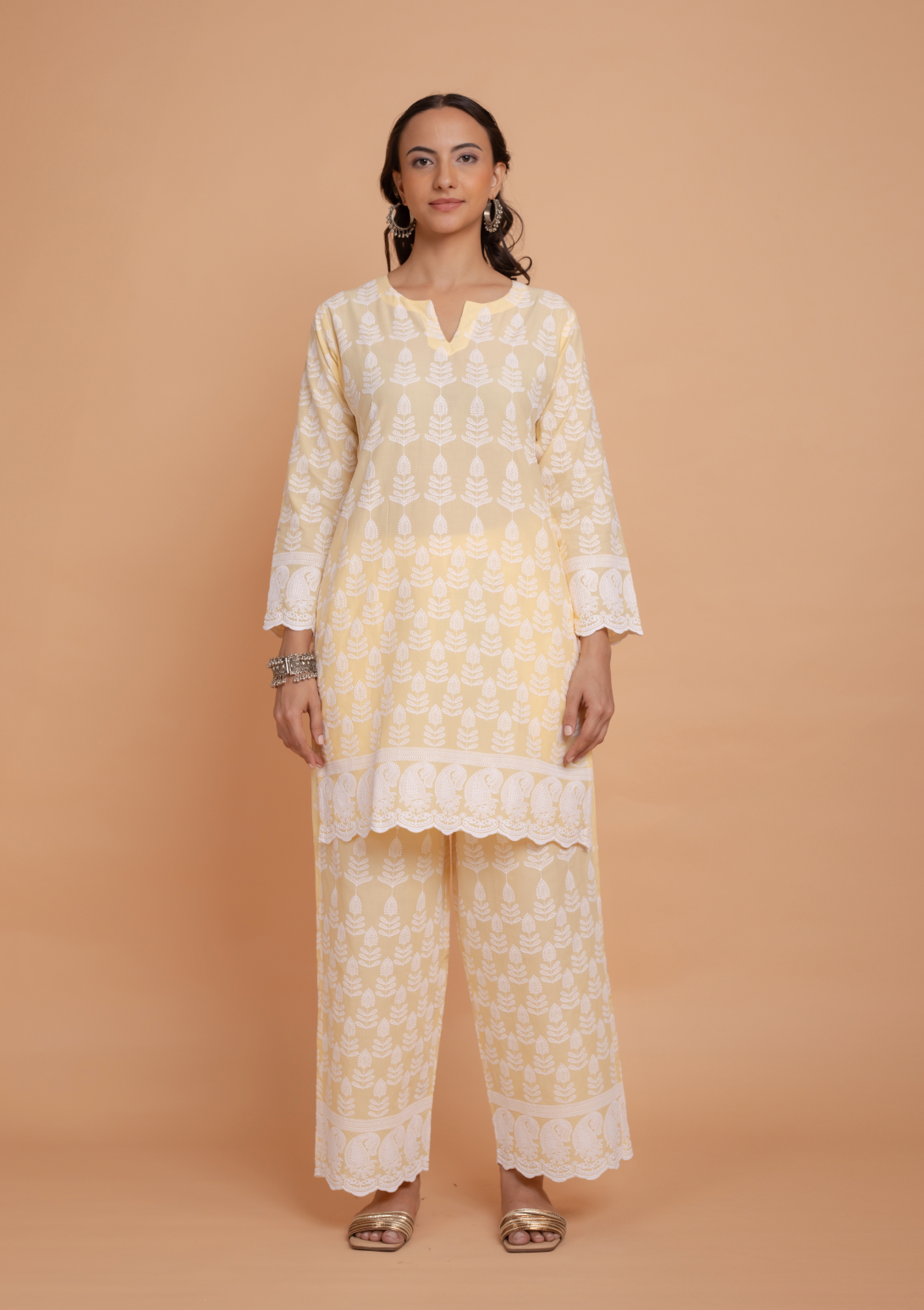 Saba Chikankari Kurta Set in Cotton - Yellow