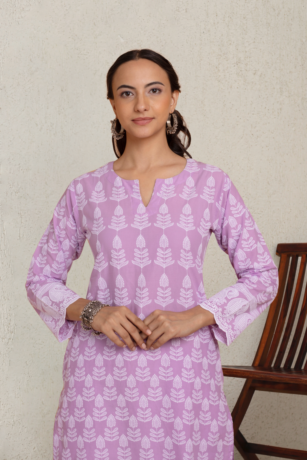 Saba Chikankari Kurta Set in Cotton - Lavender