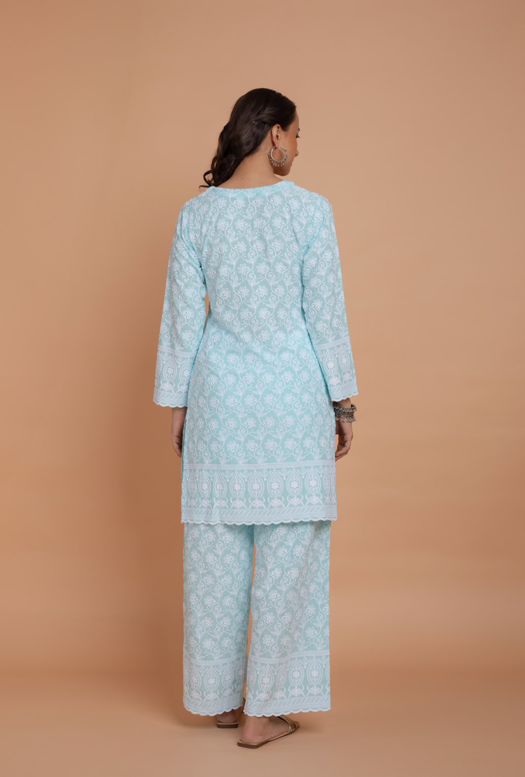 Saba Chikankari Kurta Set in Rayon - Sky Blue