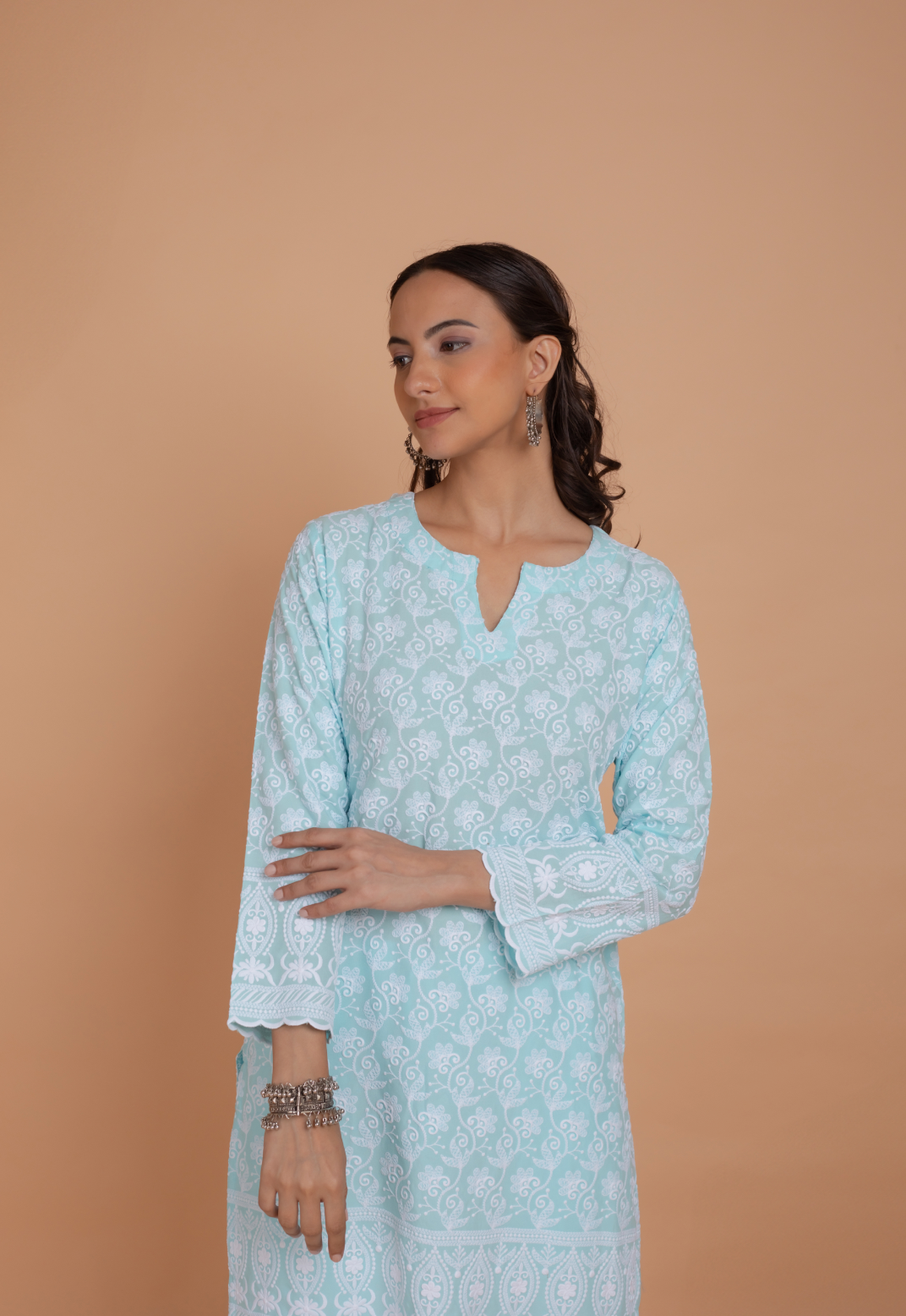 Saba Chikankari Kurta Set in Rayon - Sky Blue