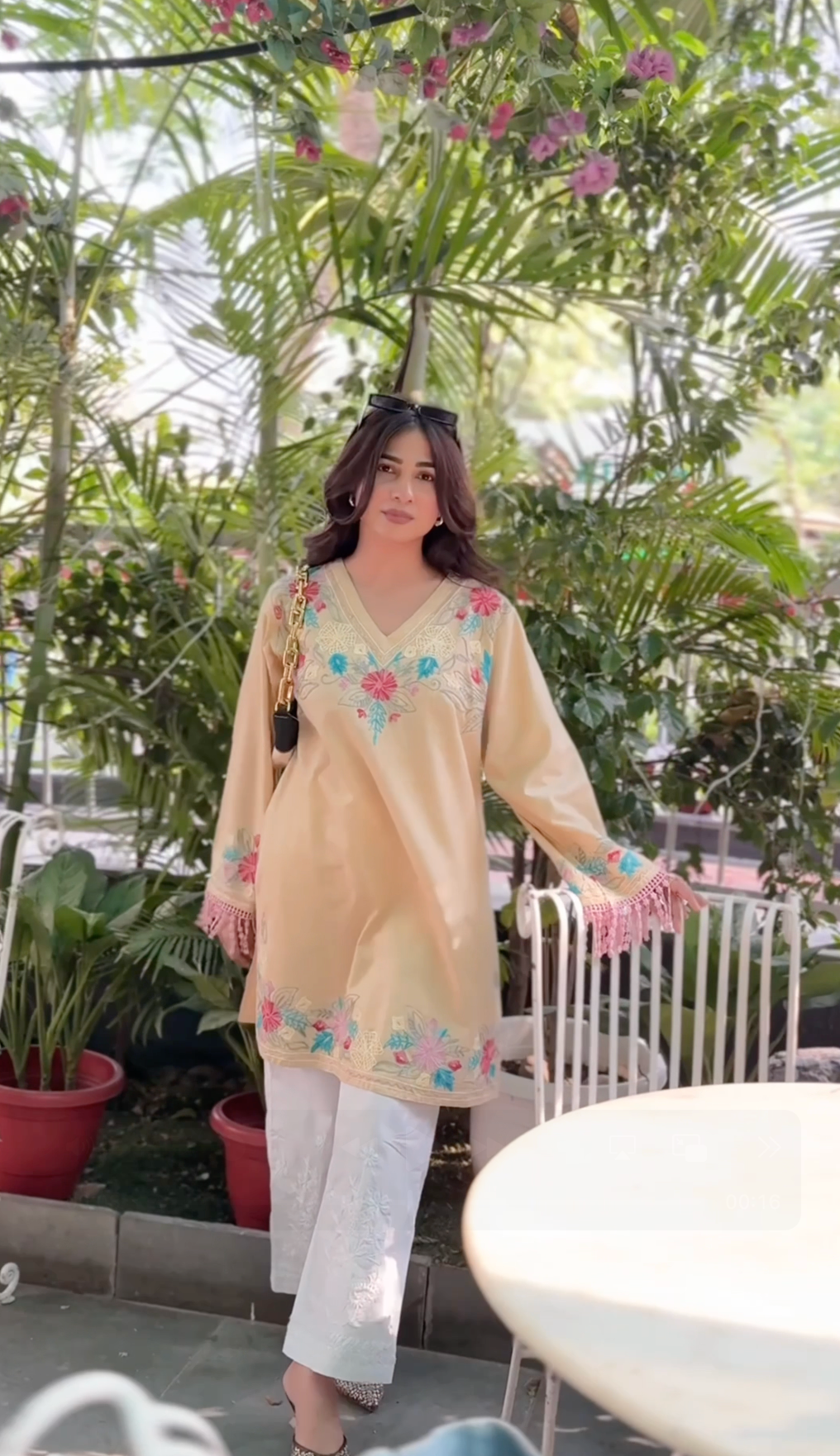 Shivani in Kashmiri Aari Work Cotton Short Kurta – Beige