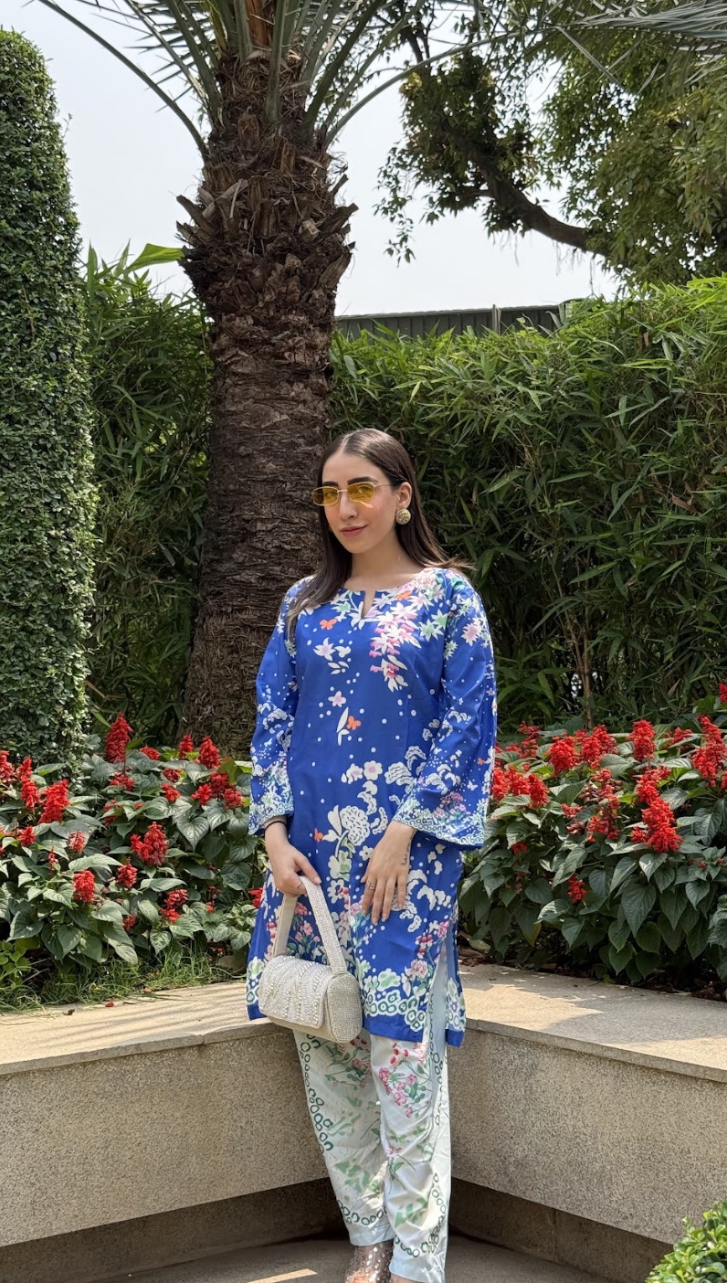 Fiza in Printkari Poly Muslin Co-ord set in Royal BLUE