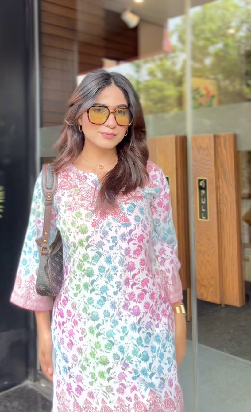 Shivani in Lawn Cotton Printkari Co-ord Set – White Multicolor With Straight pant