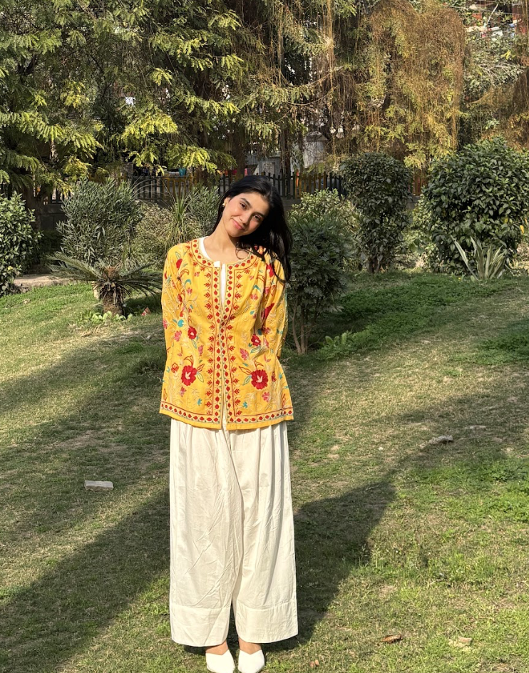 Mahak in Cotton Kashmiri Aari Embroidered Jacket – Mustard