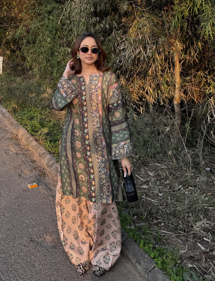 Ishita sandhu in Forest Green Printed Lawn Cotton Co-ord Set