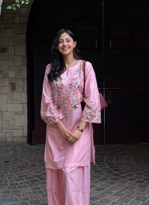 Mitali In Blush Pink Printed Lawn Cotton Kurta Set with Farsi Pants