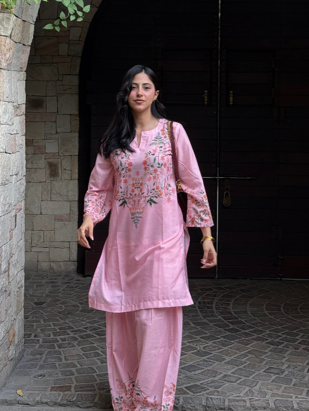 Mitali In Blush Pink Printed Lawn Cotton Kurta Set with Farsi Pants