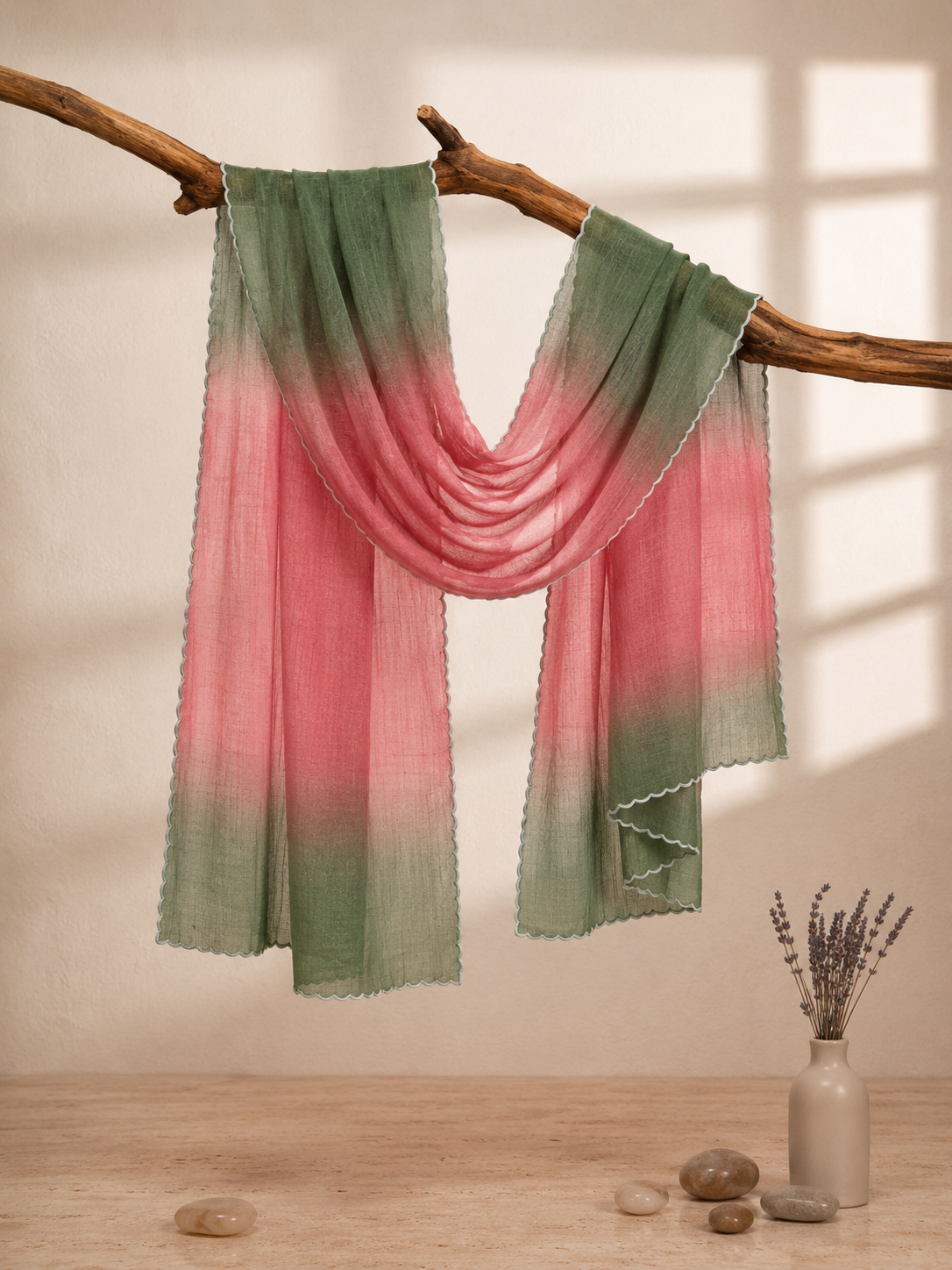 Printed Organza Dupatta in Blush Pink & Olive