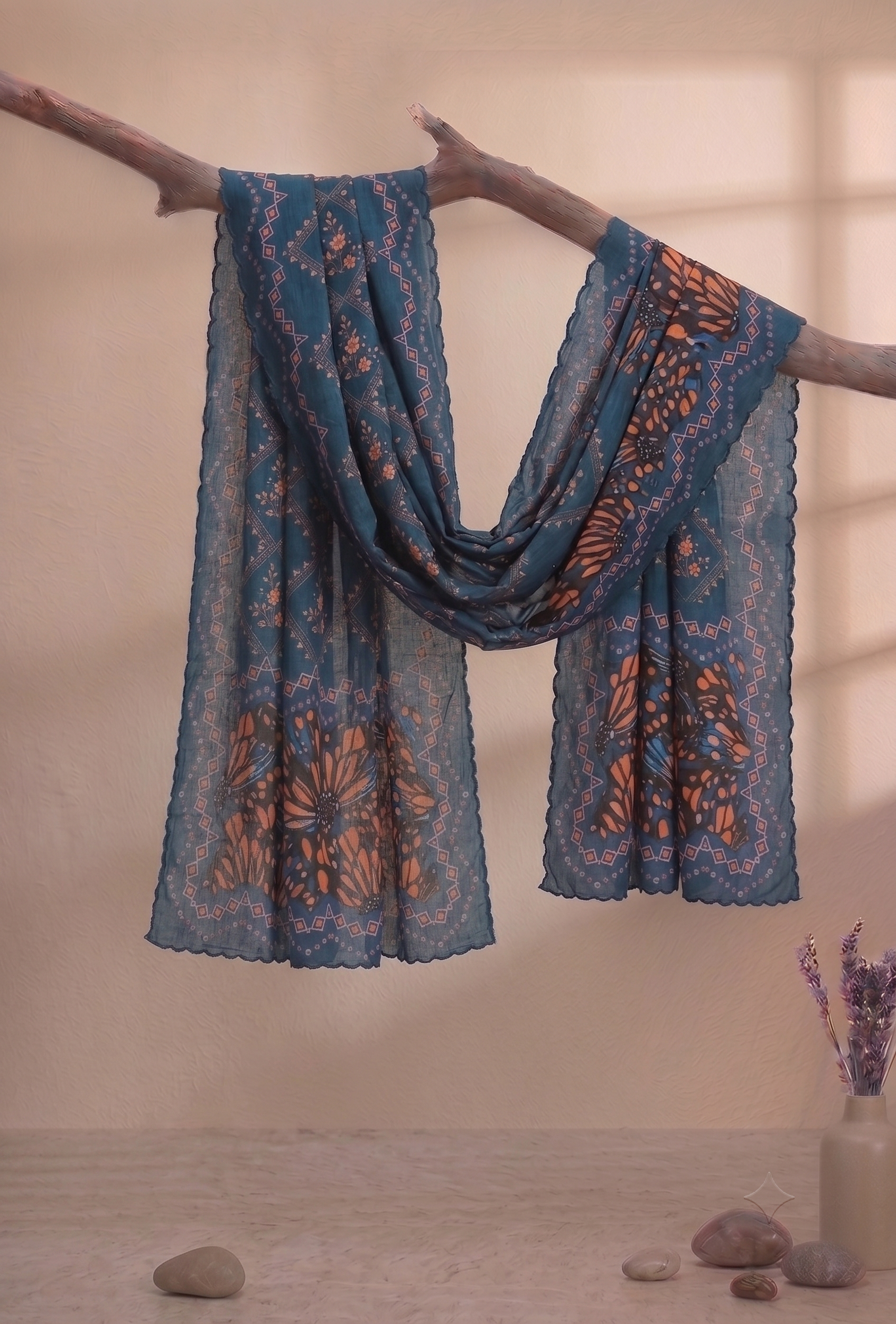 Printed Organza Dupatta in Teal Blue