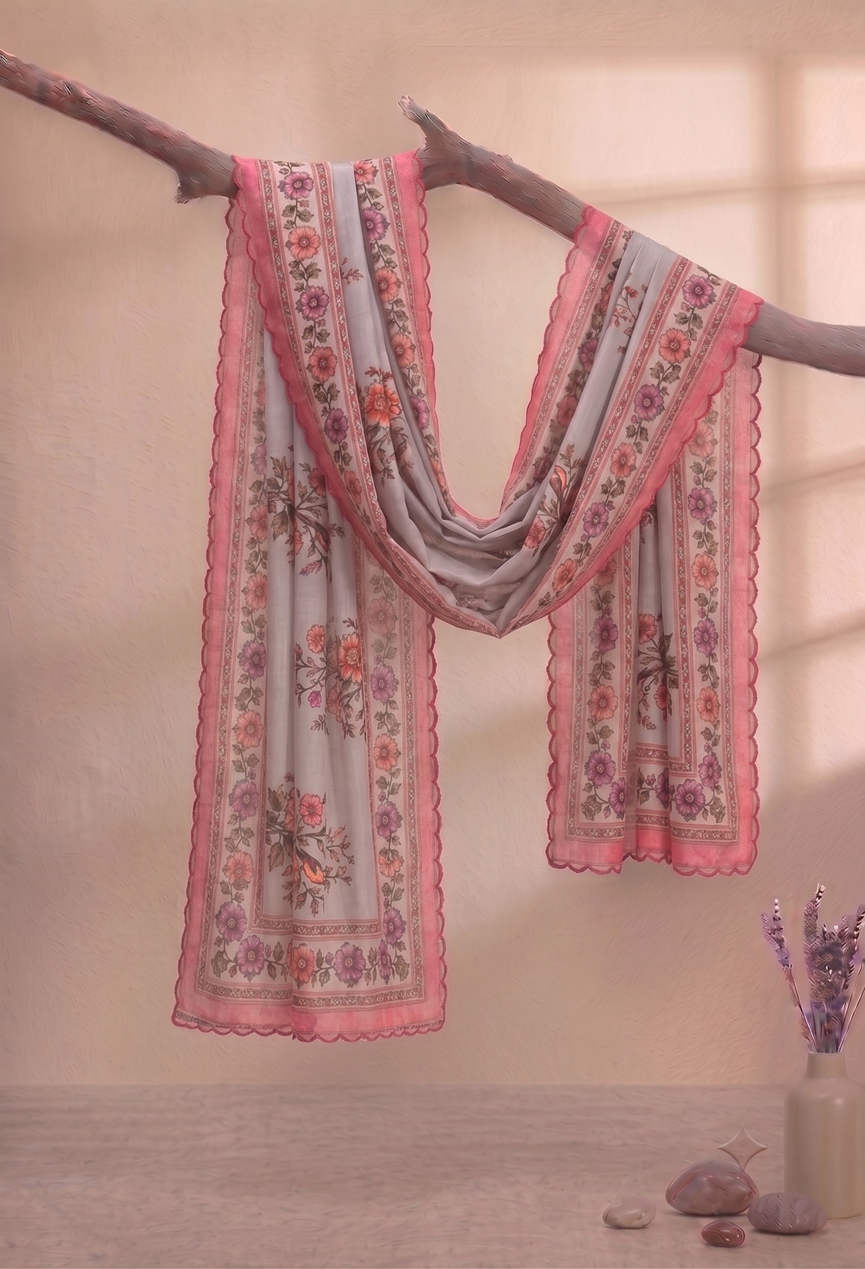 Printed Organza Dupatta in Ivory