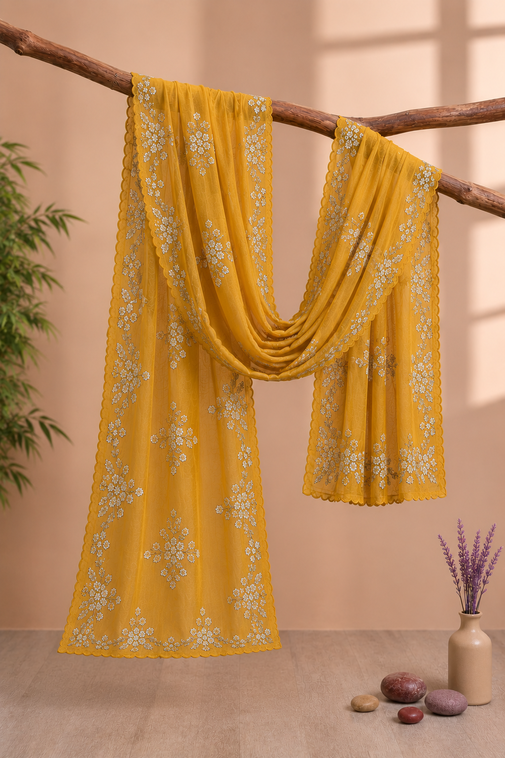 Printed Organza Dupatta in Yellow