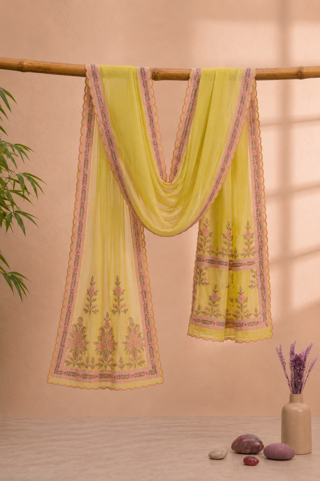 Printed Organza Dupatta in Blush Pink