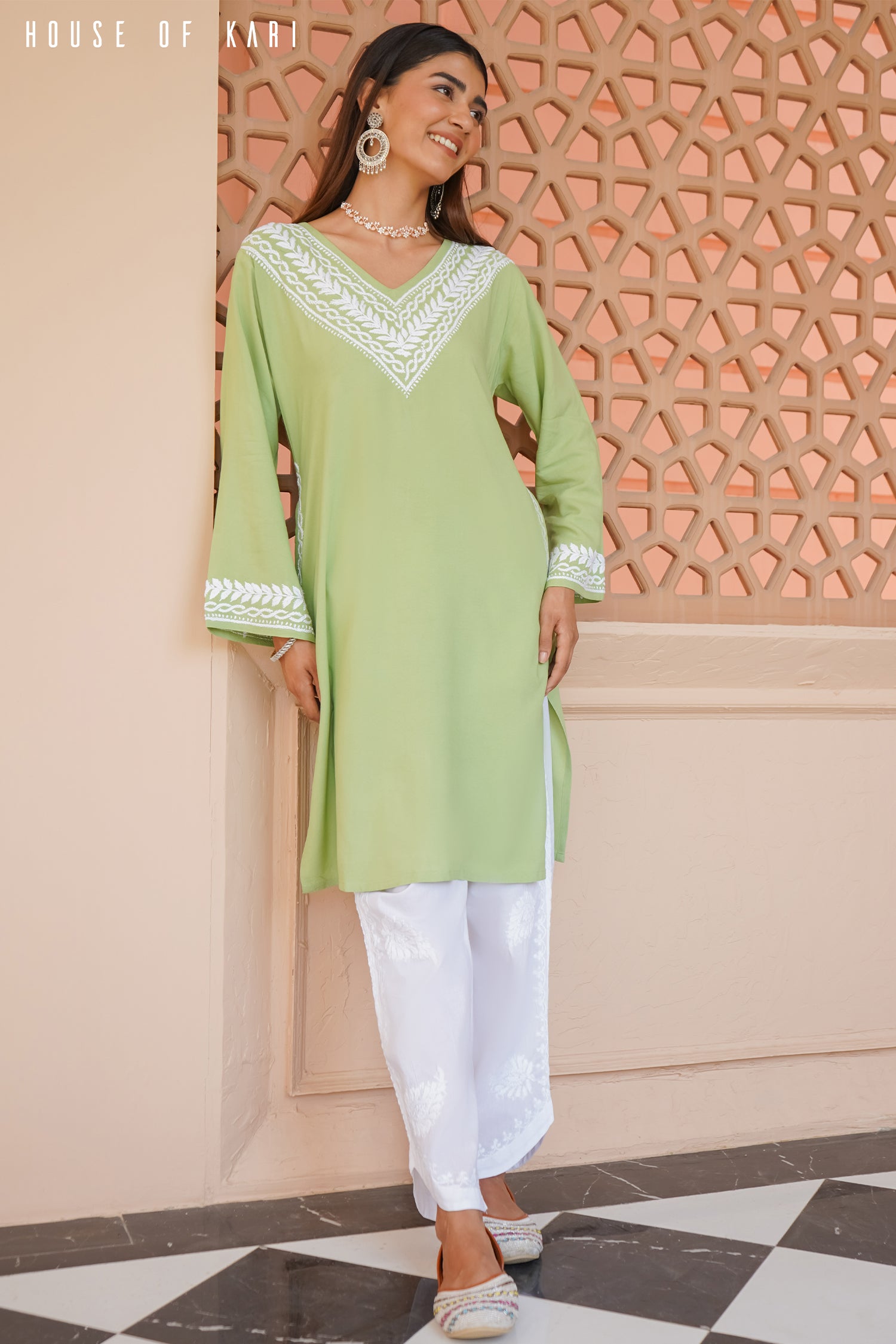 Tarini in Rayon Chikankari Medium Kurta In Pista Green