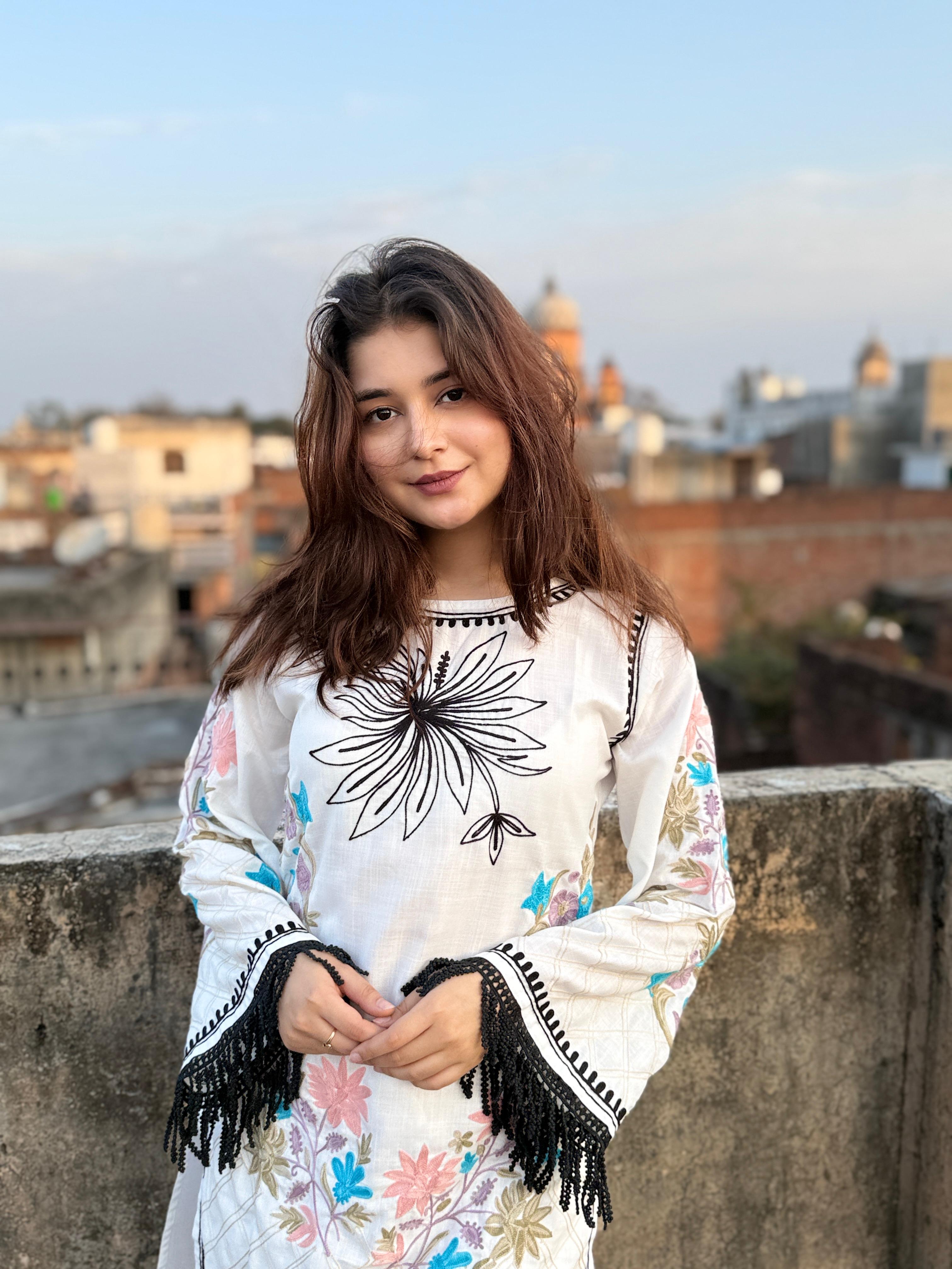 ADA in Falak Kashmiri Kurta Set - White