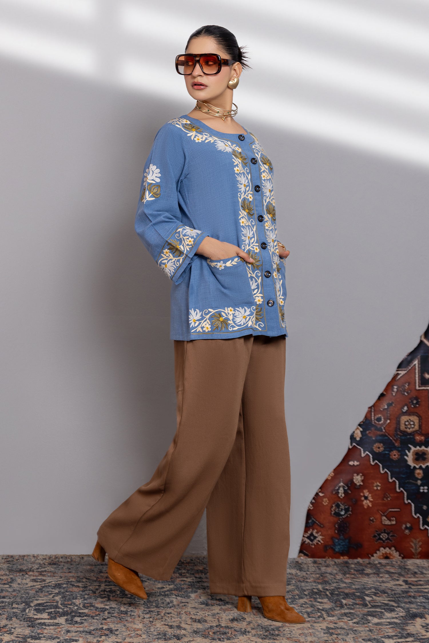 Denim Cotton Kashmiri Aari Jacket