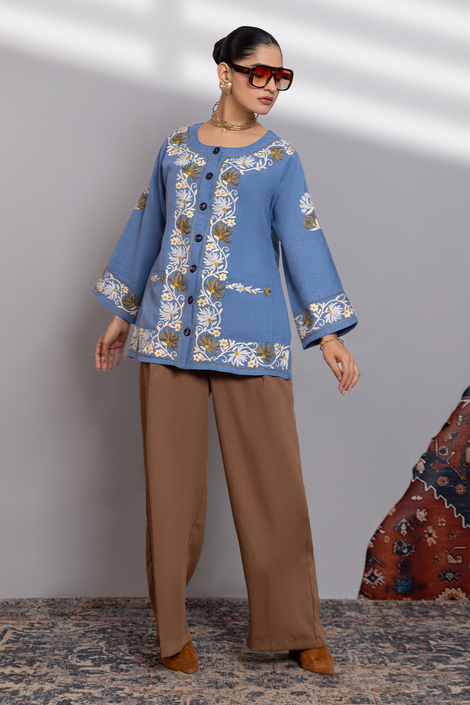 Denim Cotton Kashmiri Aari Jacket