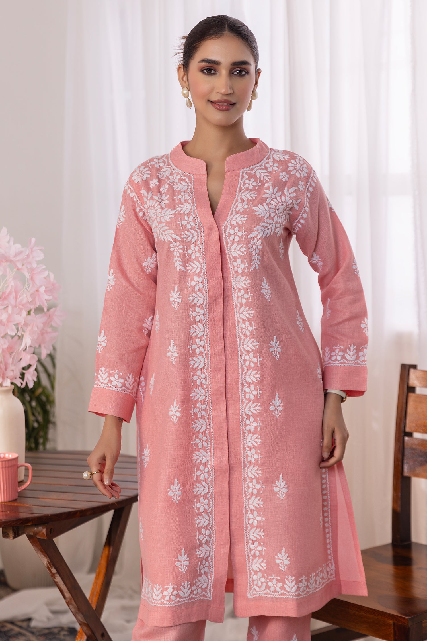 Cotton Chikankari Kurta Set - Pink