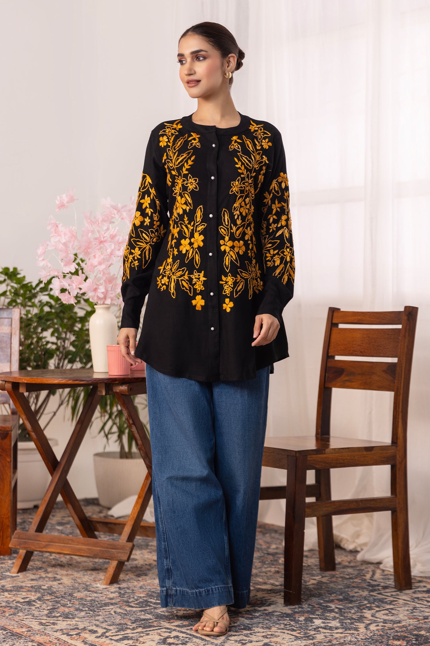 Rayon Chikankari Shirt - Black