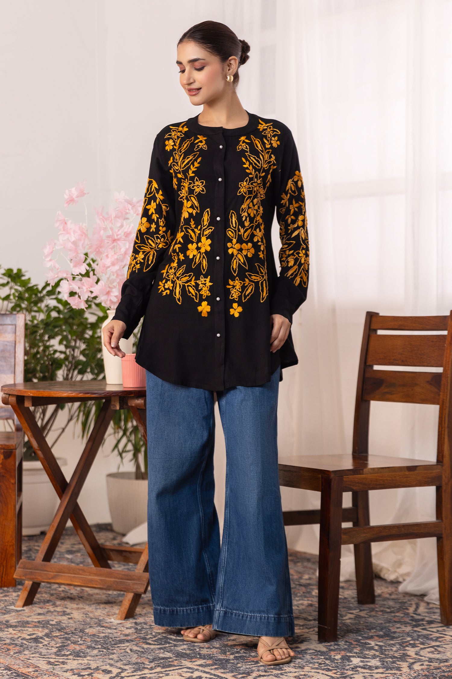 Rayon Chikankari Shirt - Black