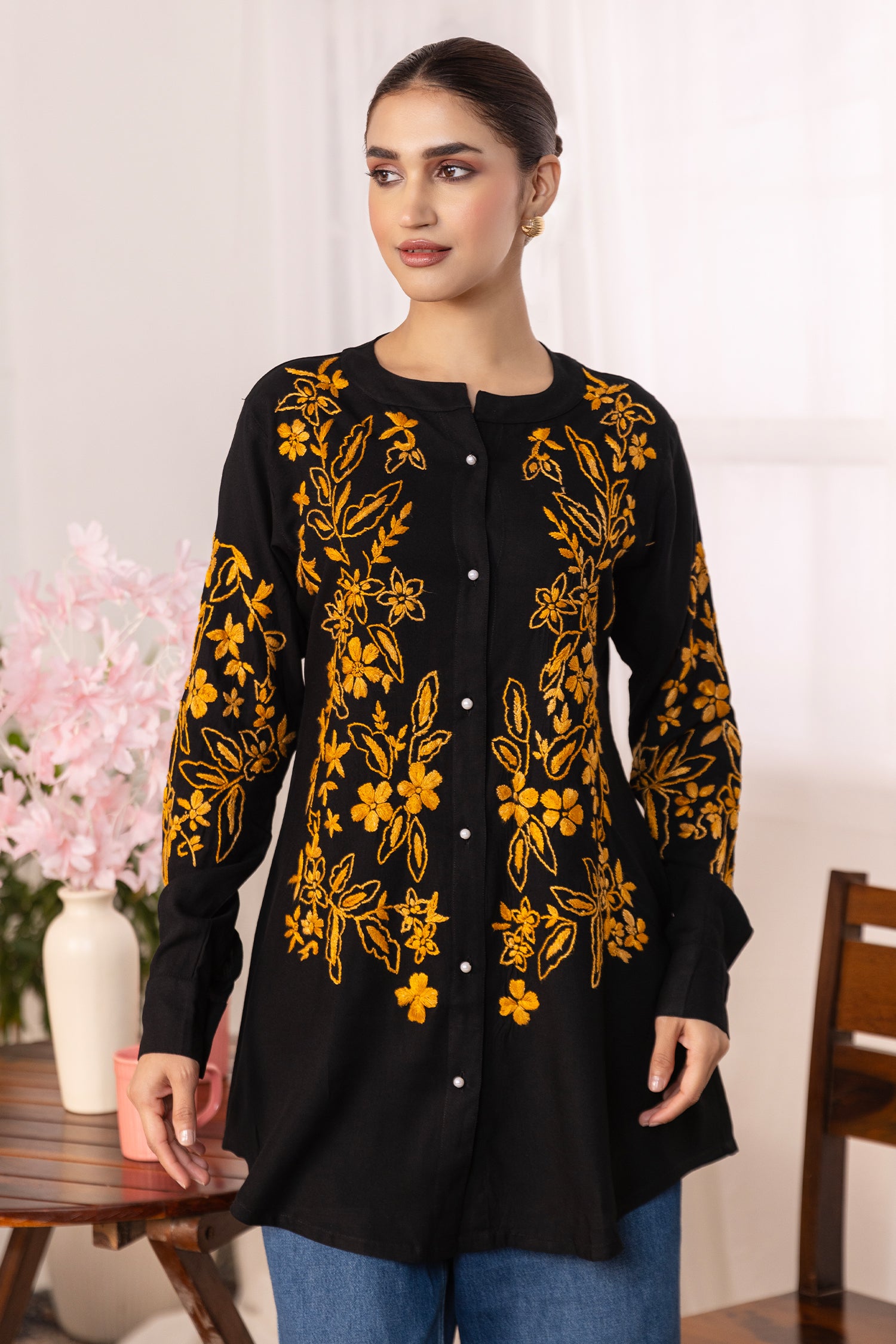 Rayon Chikankari Shirt - Black