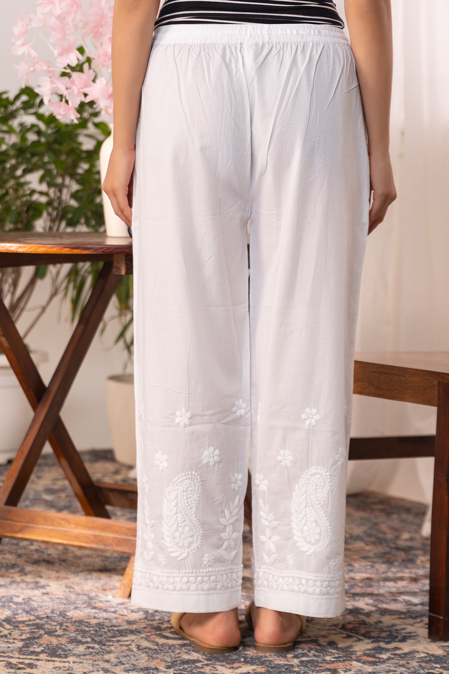 White Chikankari Cutwork Cotton Bottoms