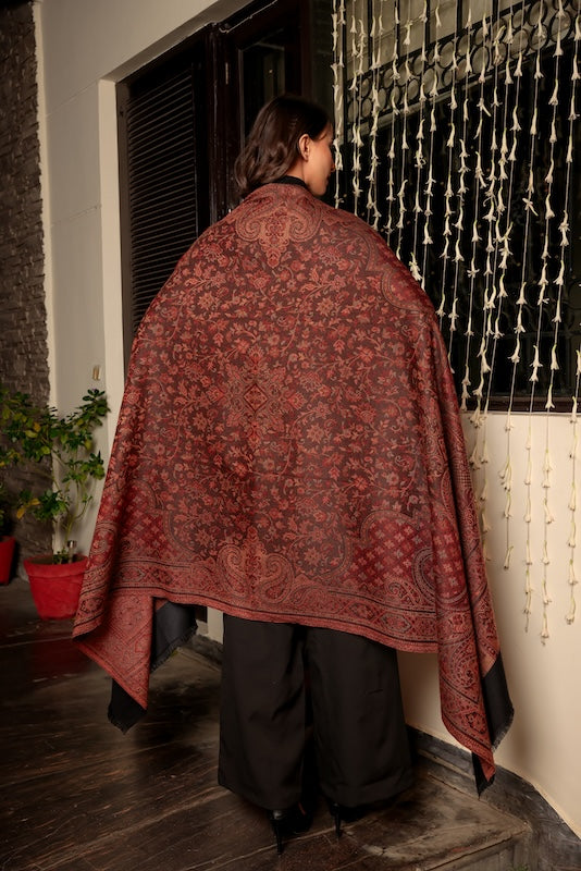 Wool Blend Kani Shawl – Woven Brown