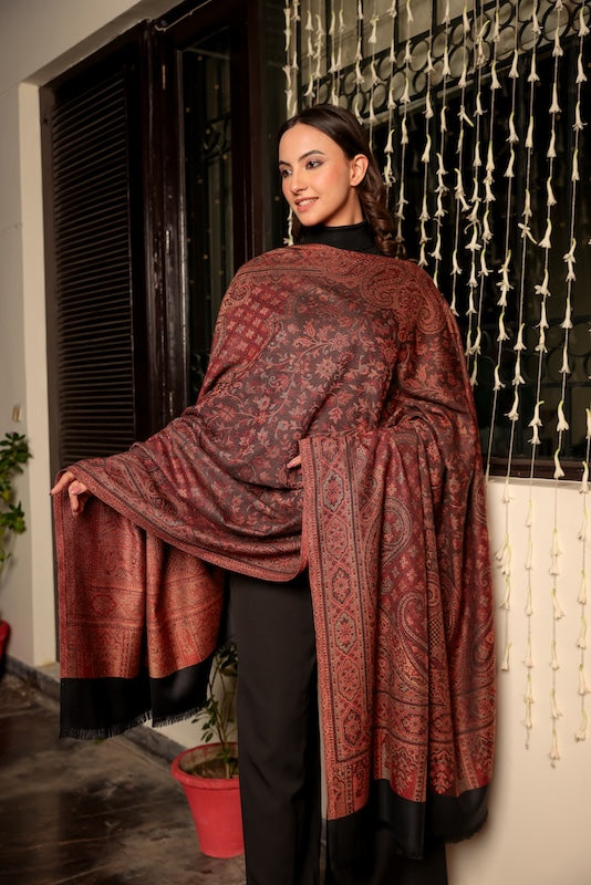 Wool Blend Kani Shawl – Woven Brown