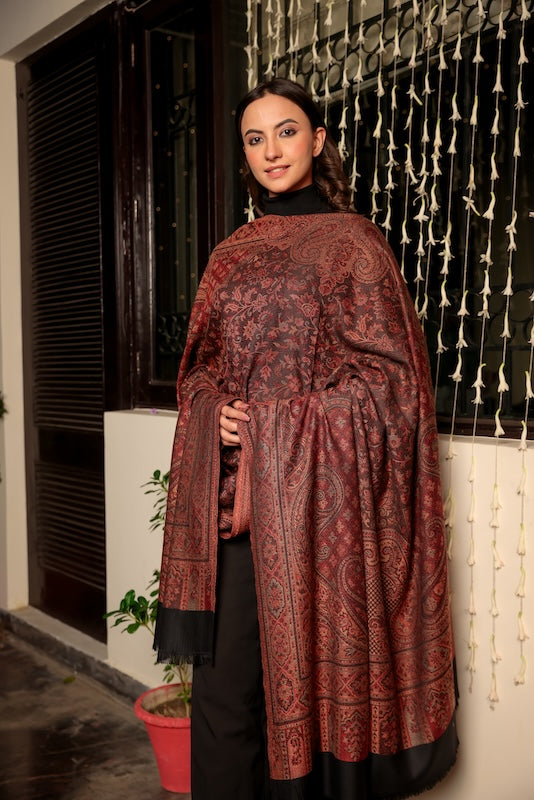 Wool Blend Kani Shawl – Woven Brown