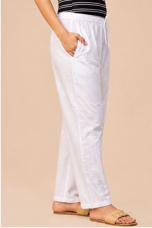 Cotton White All-Over Chikankari Bottoms
