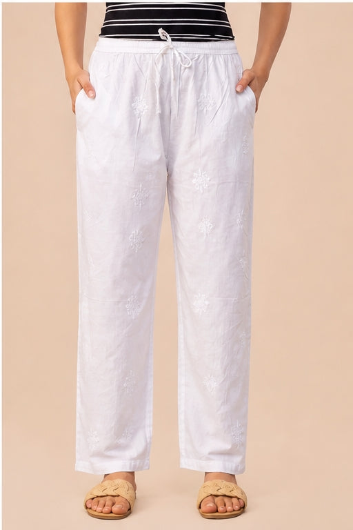 Cotton White All-Over Chikankari Bottoms