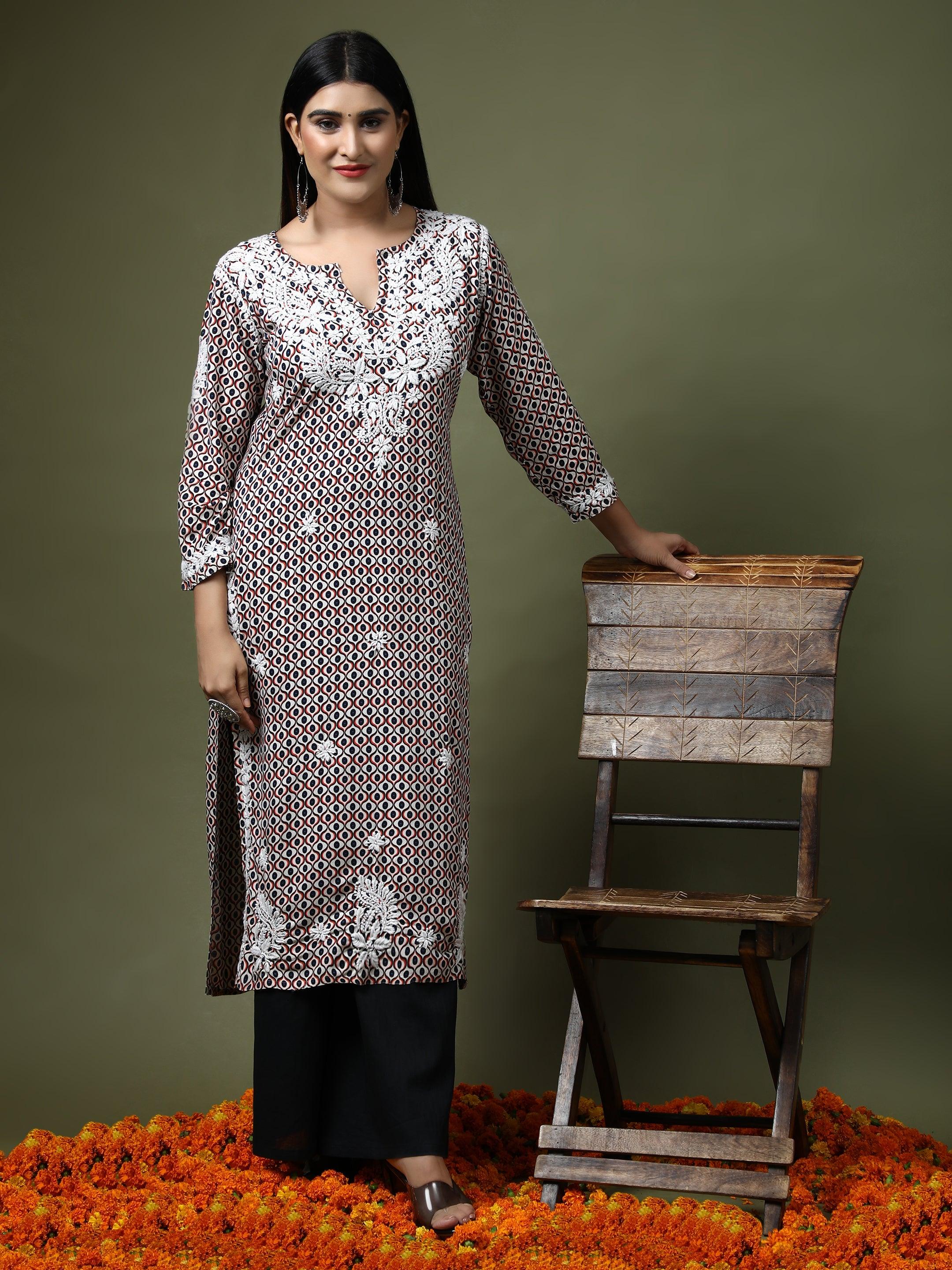 HOK Chikankari Fancy Long Kurti 3 - House Of Kari (Chikankari Clothing)