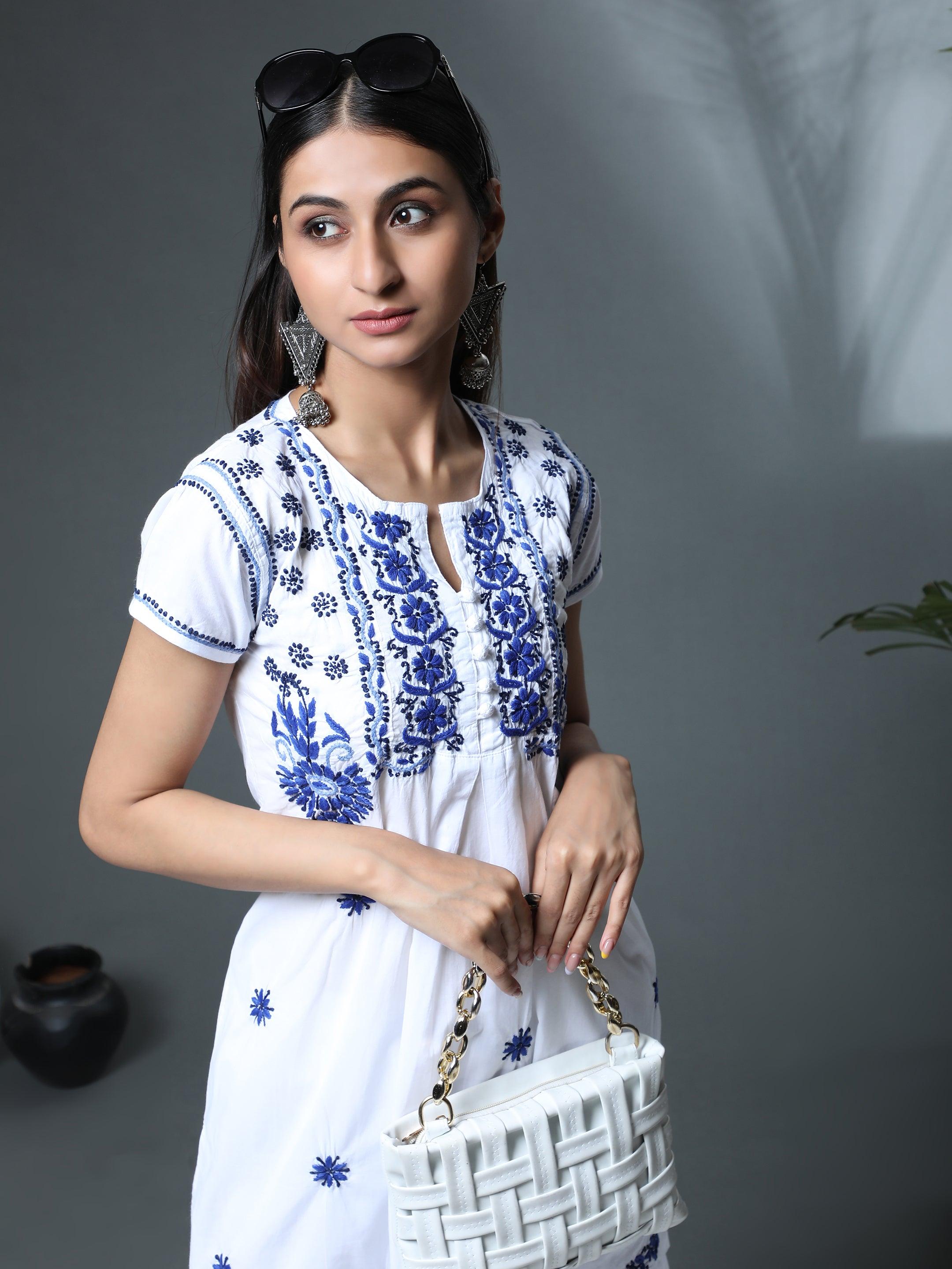 HOK Chikankari Tunic for Women White - House Of Kari (Chikankari Clothing)