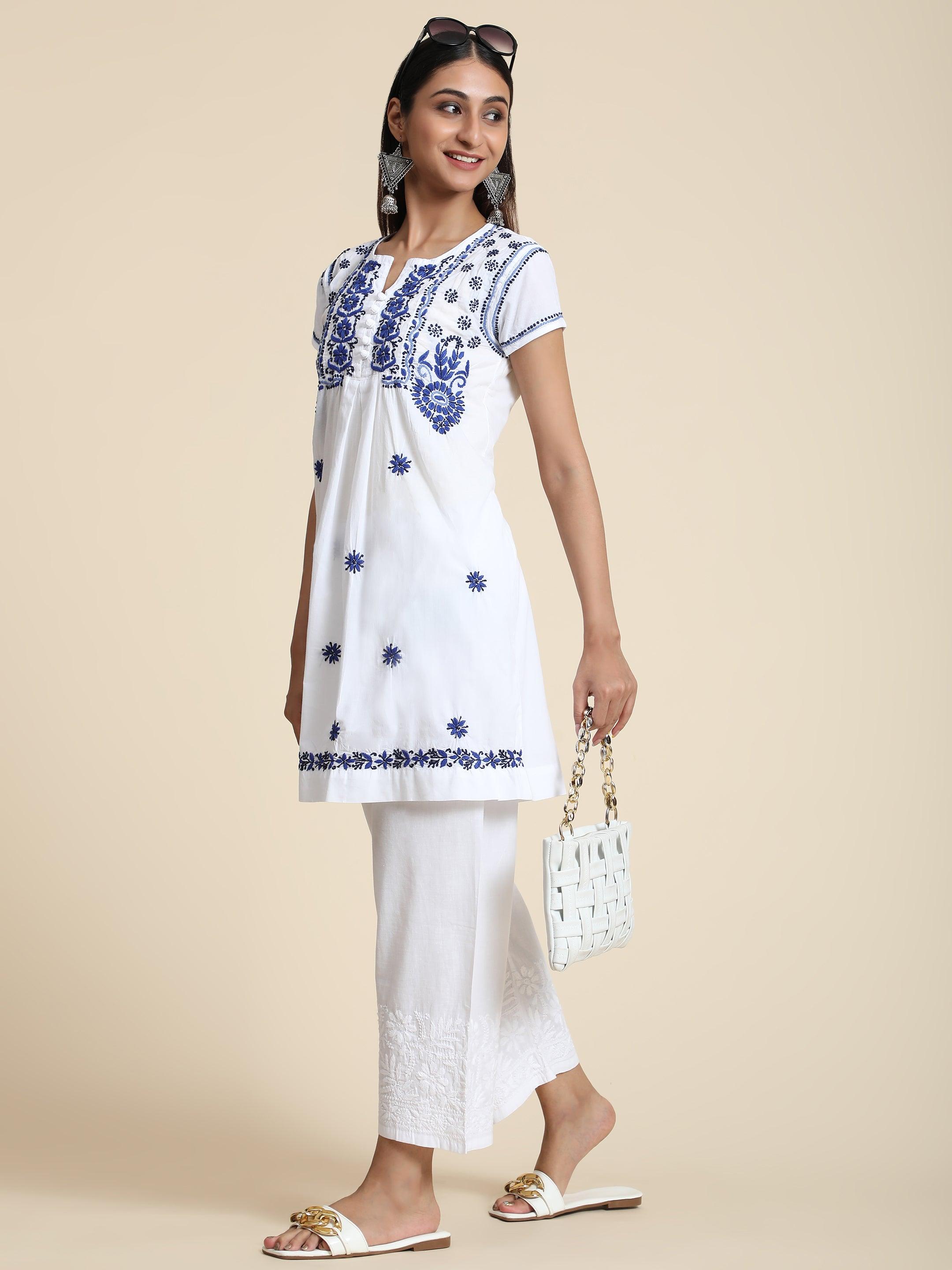 HOK Chikankari Tunic for Women White - House Of Kari (Chikankari Clothing)