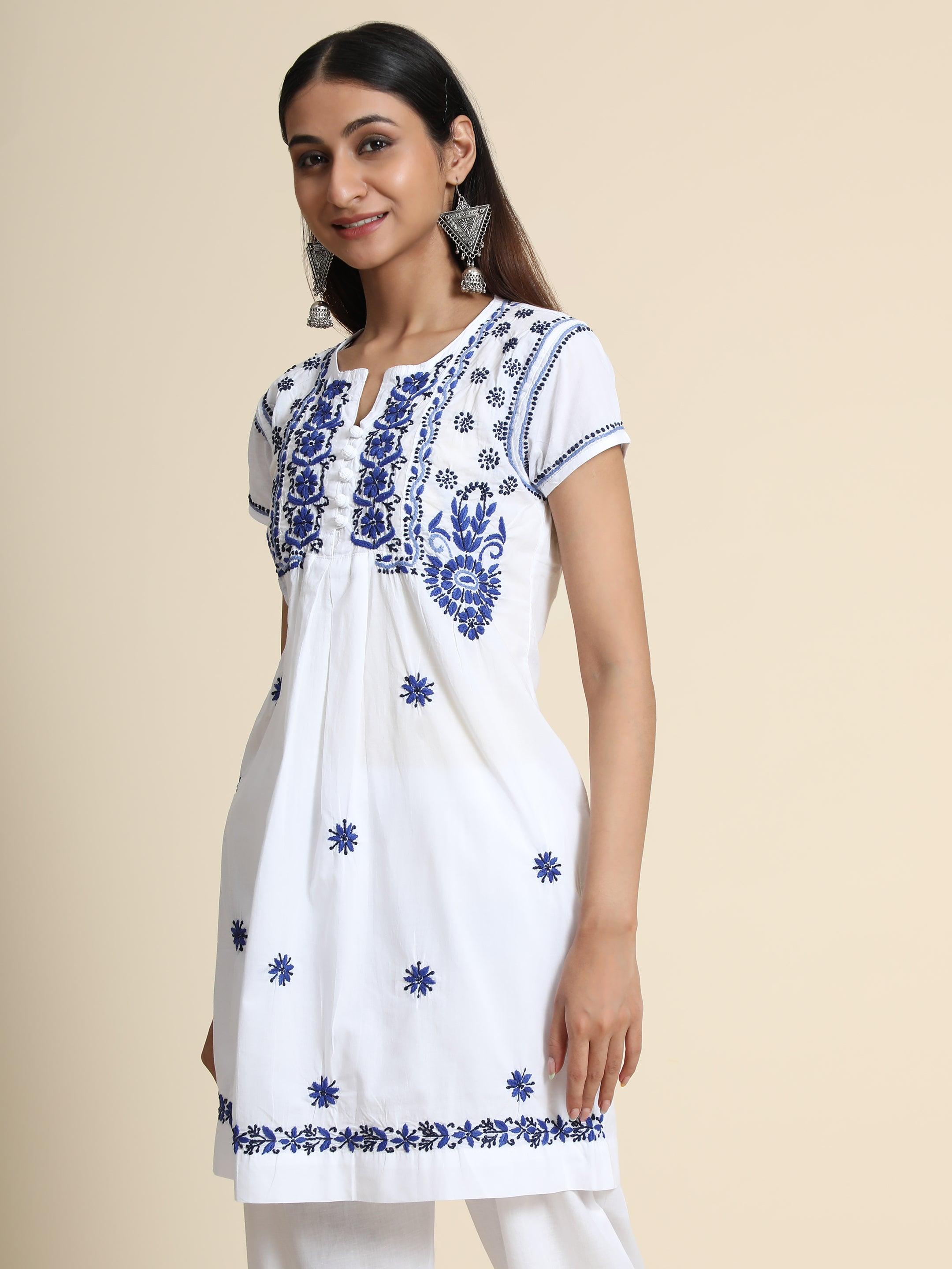 HOK Chikankari Tunic for Women White - House Of Kari (Chikankari Clothing)