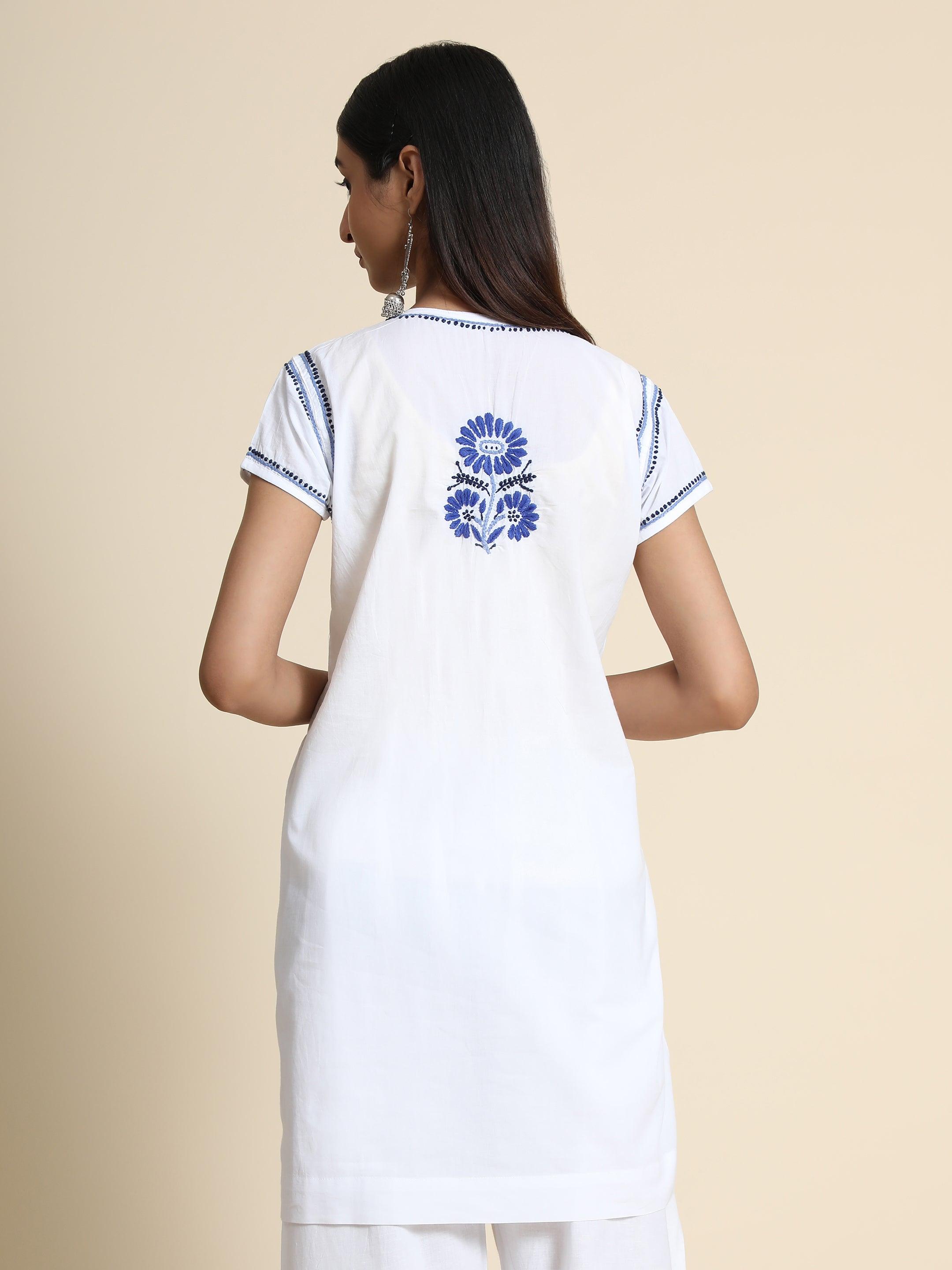 HOK Chikankari Tunic for Women White - House Of Kari (Chikankari Clothing)