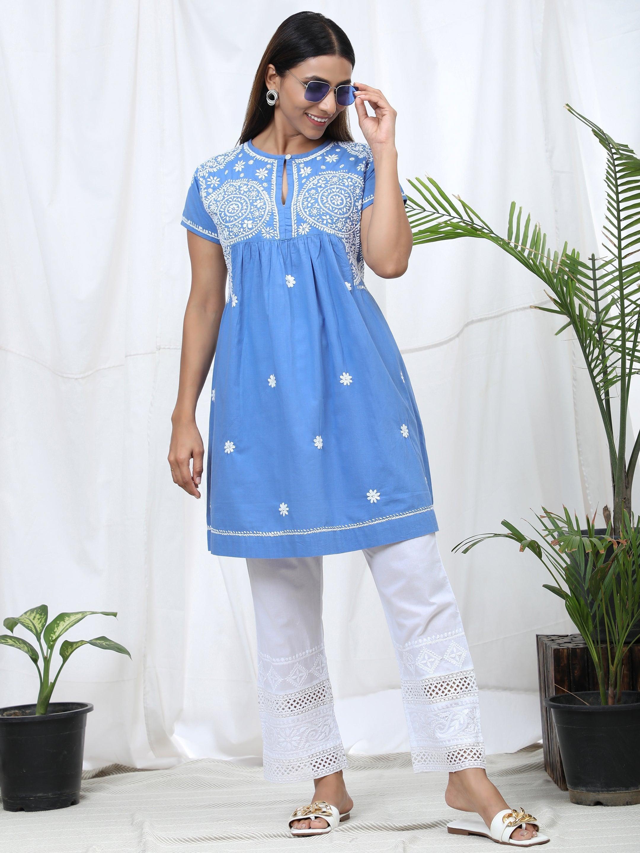 Hand Embroidery Chikankari Tunic for Women - House Of Kari (Chikankari Clothing)