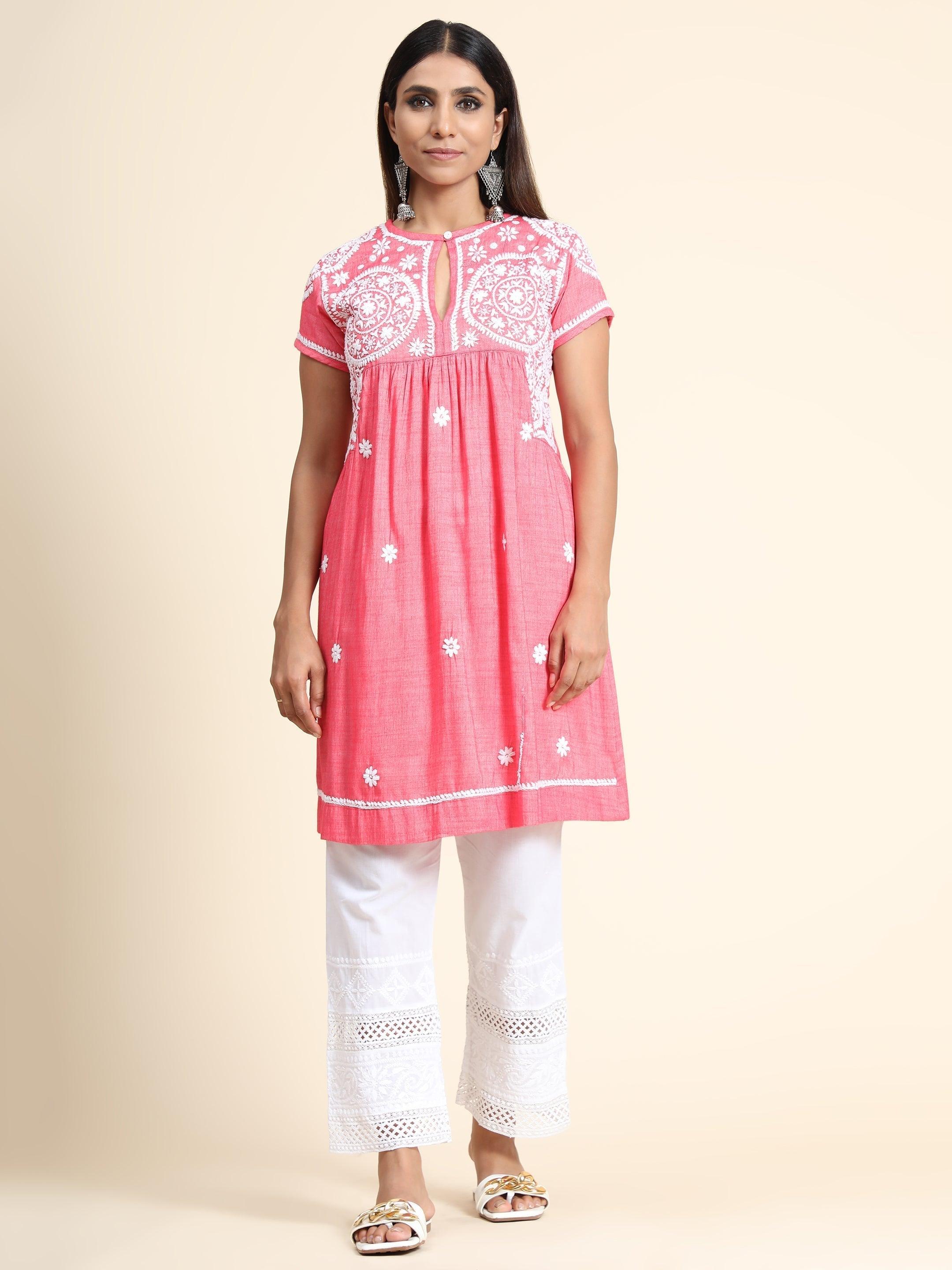 Hand Embroidery Chikankari Tunic for Women - House Of Kari (Chikankari Clothing)