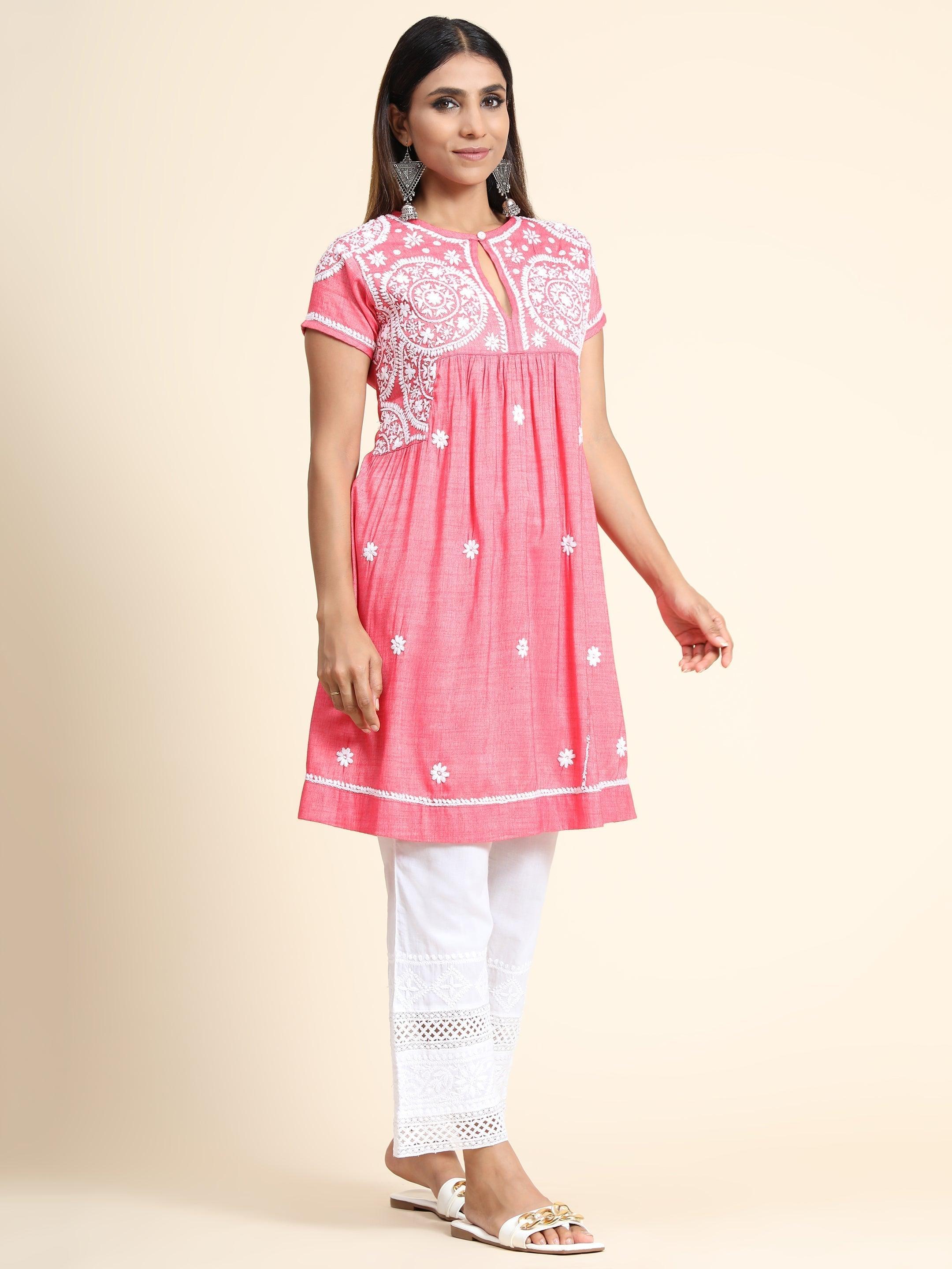 Hand Embroidery Chikankari Tunic for Women - House Of Kari (Chikankari Clothing)
