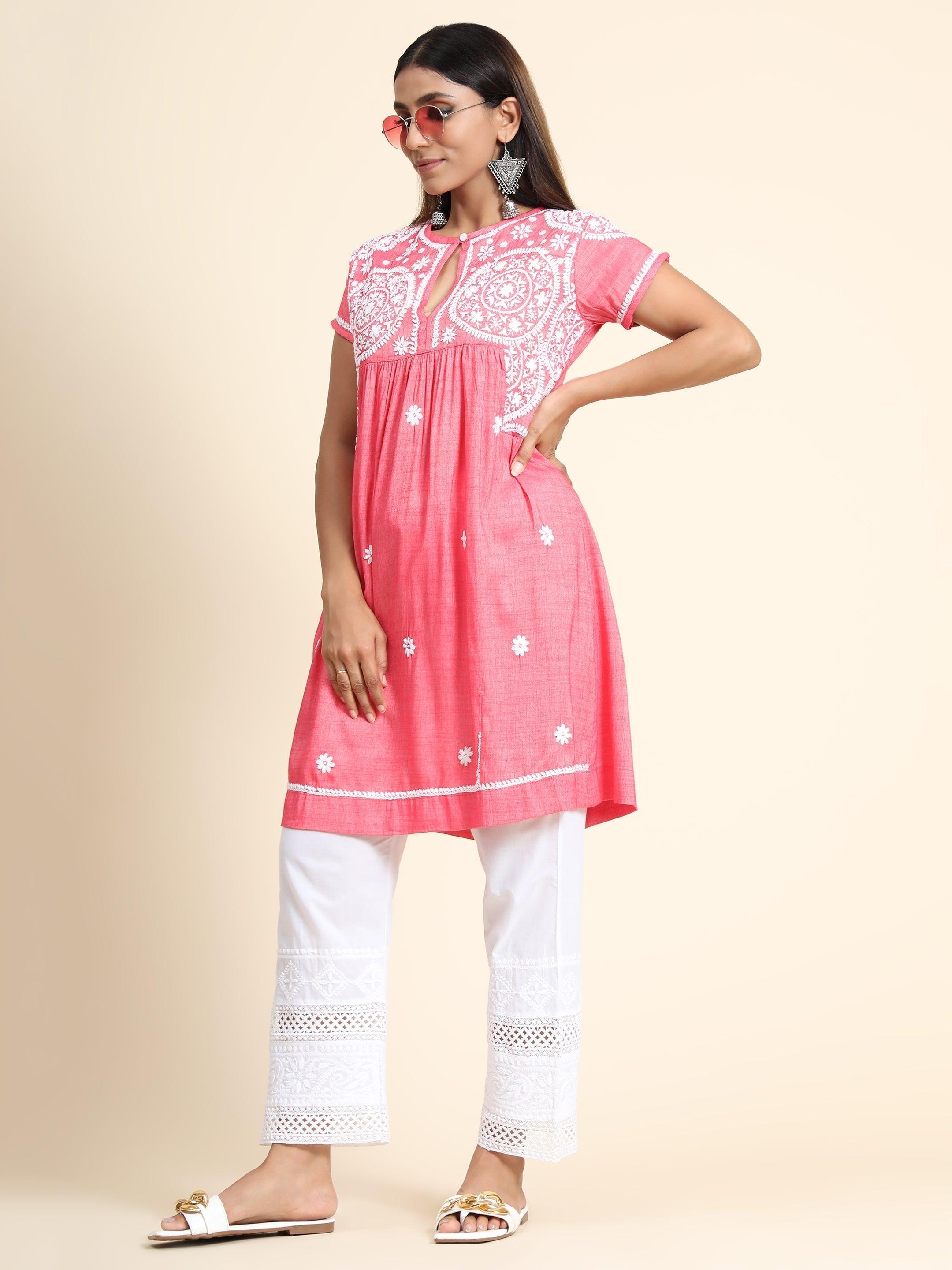 Hand Embroidery Chikankari Tunic for Women - House Of Kari (Chikankari Clothing)