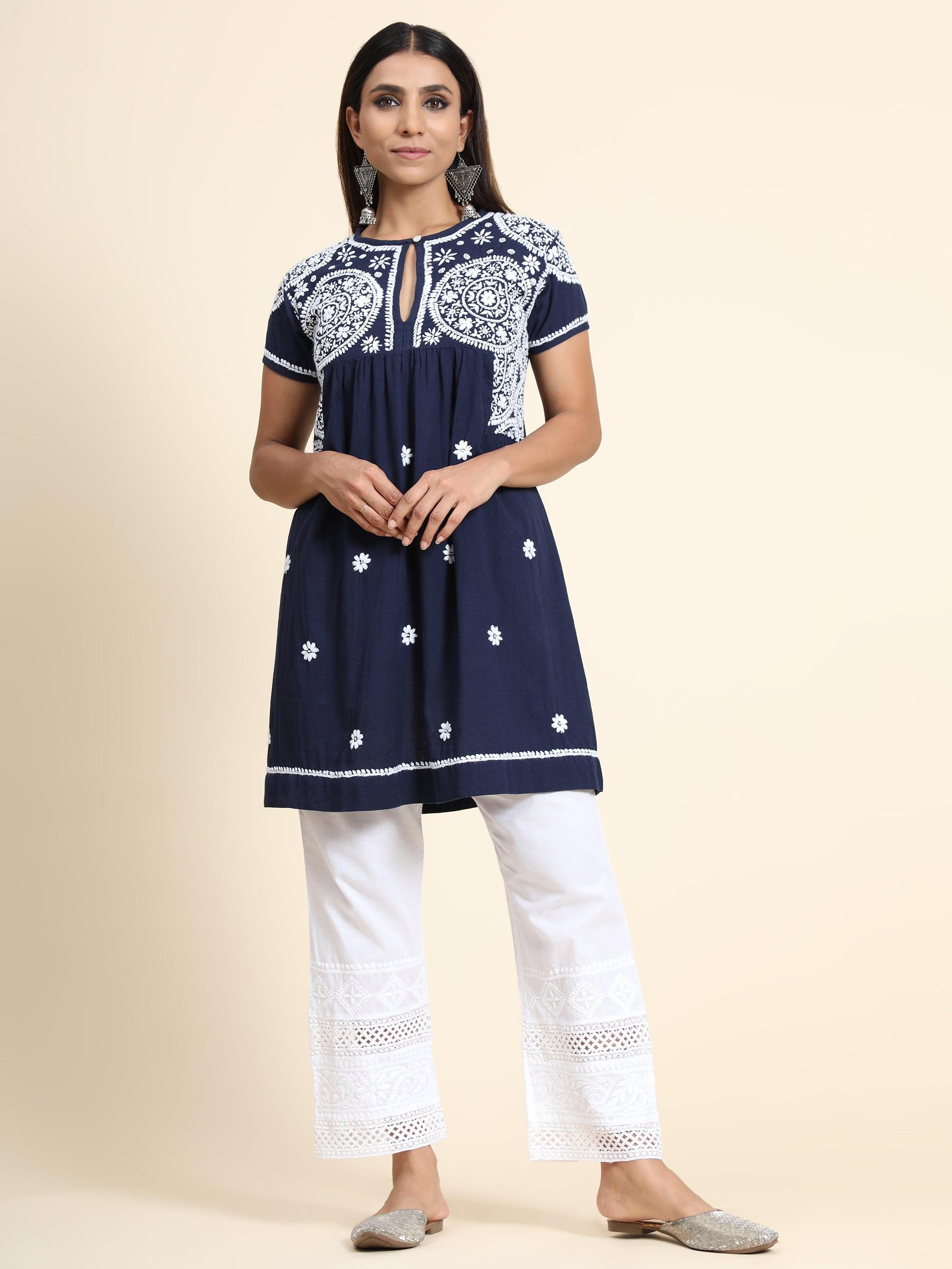 Hand Embroidery Chikankari Tunic for Women - House Of Kari (Chikankari Clothing)
