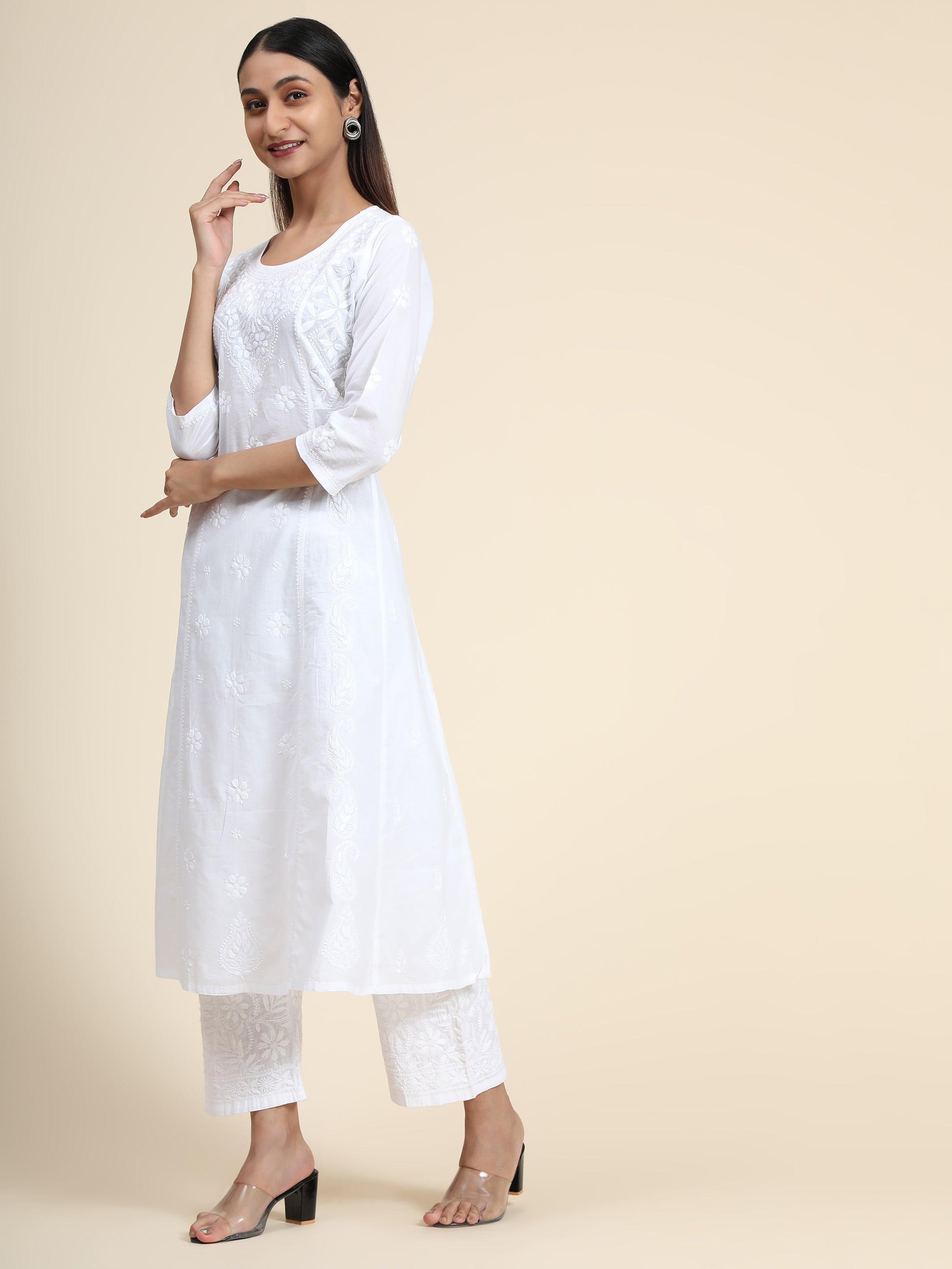 Pragnya in HOK Chikankari Stylish Kurti White - House Of Kari (Chikankari Clothing)