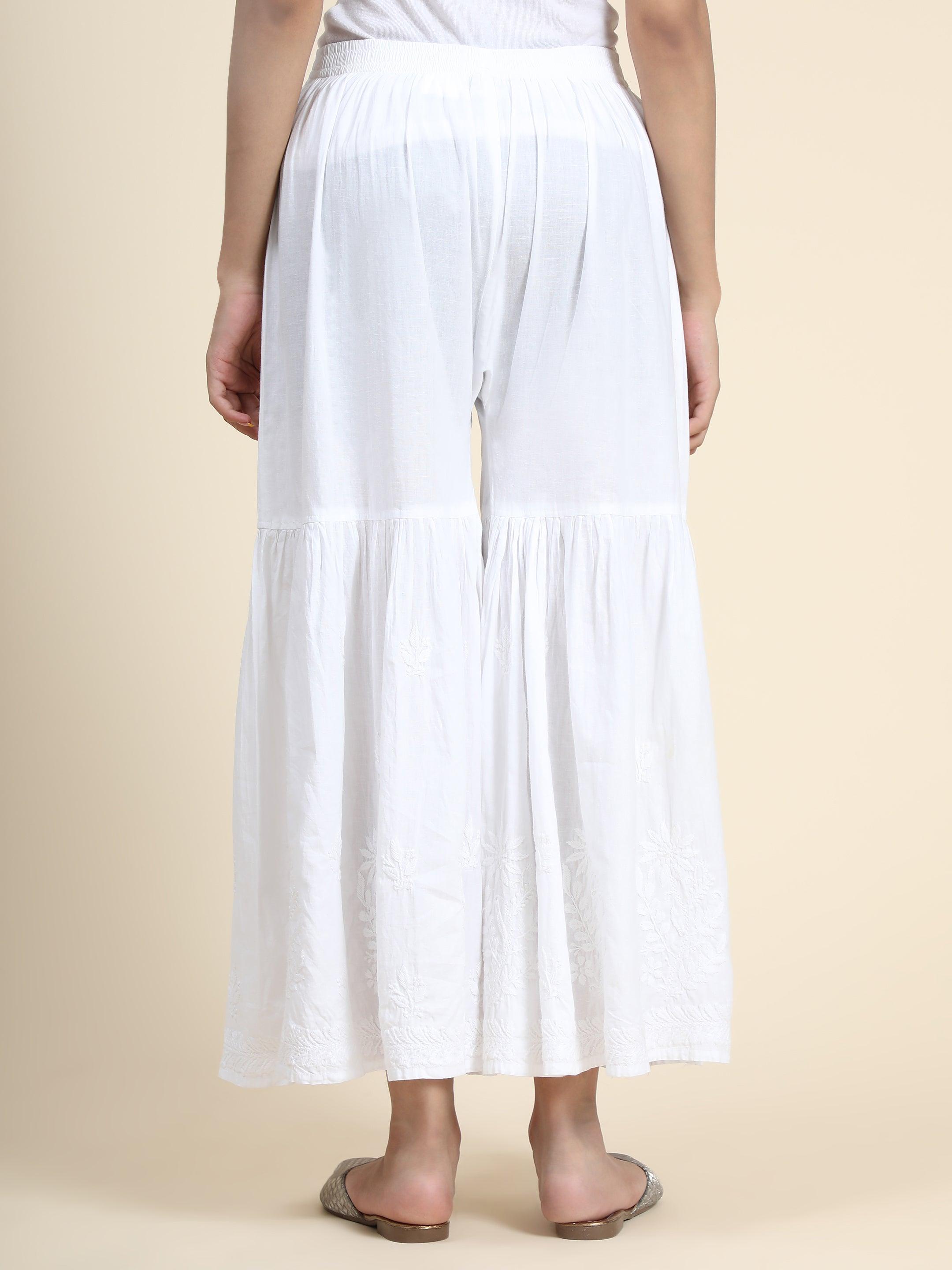 HOK Chikankari Cotton White Pant Garara - House Of Kari (Chikankari Clothing)